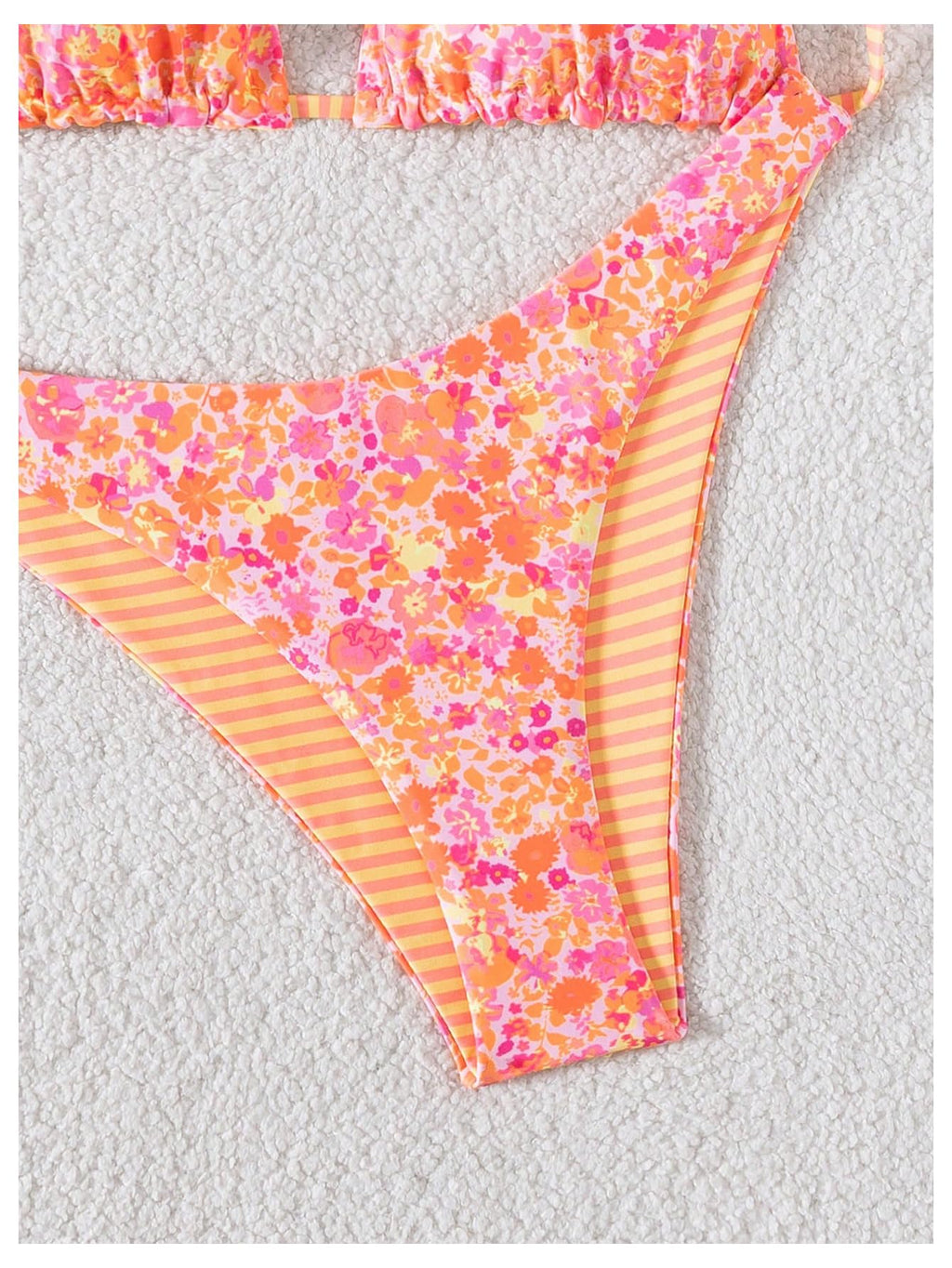 WDIRARA Women's 2 Piece Floral Striped Bikini Set Halter String Thong Swimsuit High Cut Bathing Suit Multicolor Small
