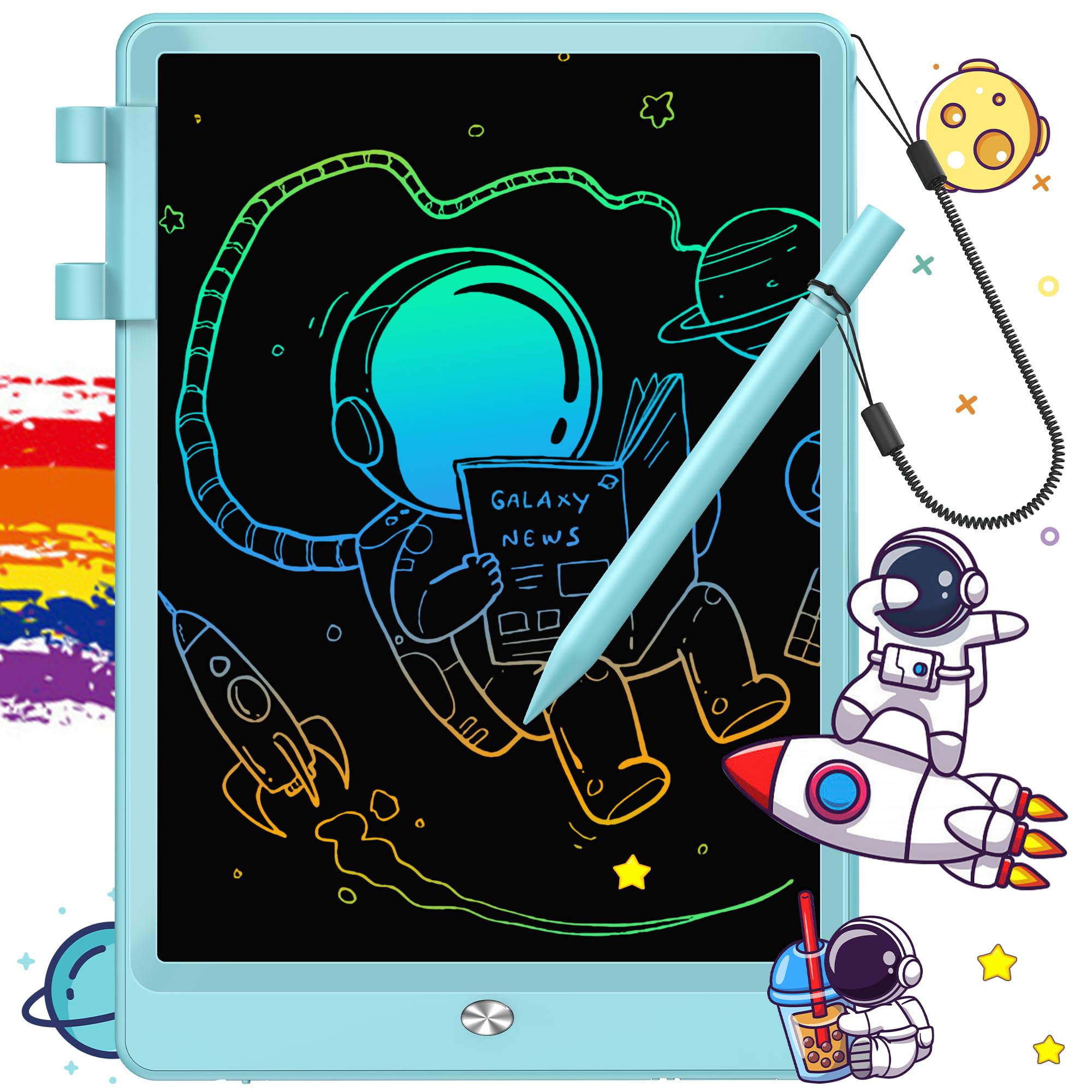FLUESTON LCD Writing Tablet, Doodle Board Toys Gifts for 3-8 Year Old Girls Boys, 10 Inch Colorful Electronic Board Drawing Pad for Kids, Christmas Gifts for Toddler Educational Learning Travel, Blue