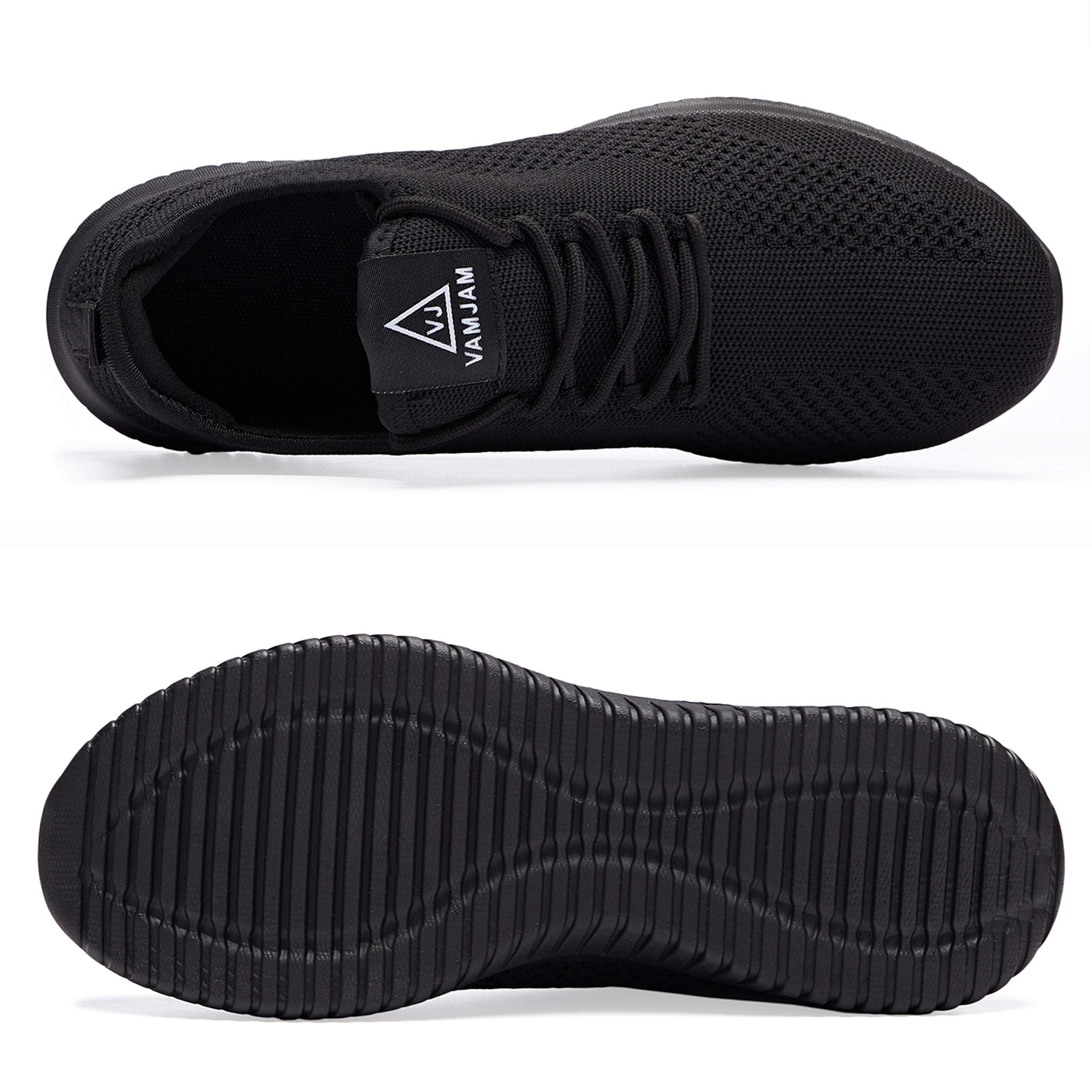 VAMJAM Men's Running Shoes Ultra Lightweight Breathable Walking Shoes Non Slip Athletic Fashion Sneakers Mesh Workout Casual Sports Shoes All Black Size 9.5