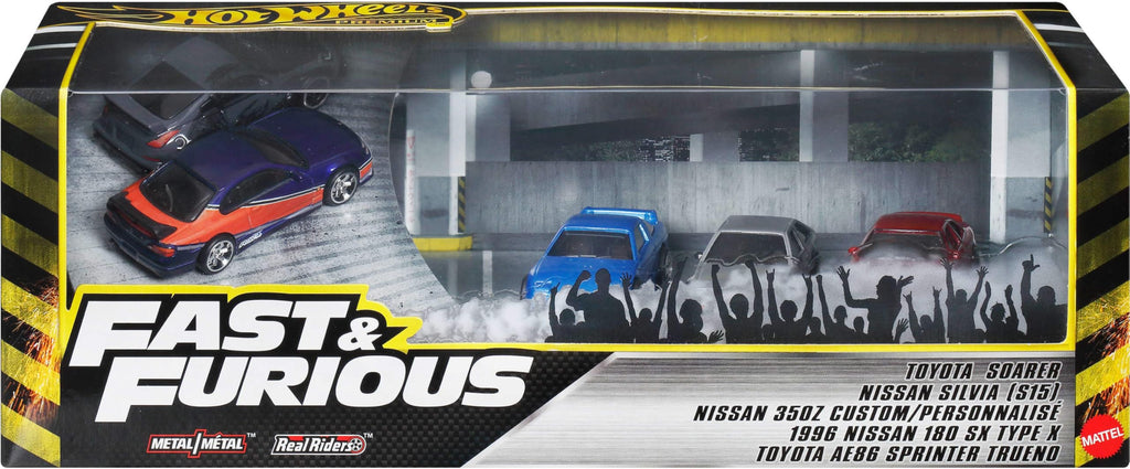 Hot Wheels Toy Cars, Premium Fast & Furious Tokyo Drift Bundle, 5 1:64 Scale Die-Cast Vehicles from The Fast Movie in Collectable Packaging