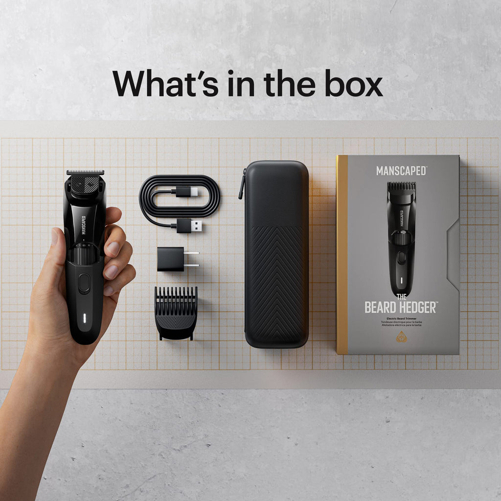 MANSCAPED® The Beard Hedger® Men's Premium Beard Trimmer, 20 Length Adjustable Blade Wheel, Stainless Steel T-Blade for Precision Facial Hair Trimming, Cordless Waterproof Wet/Dry Clipper