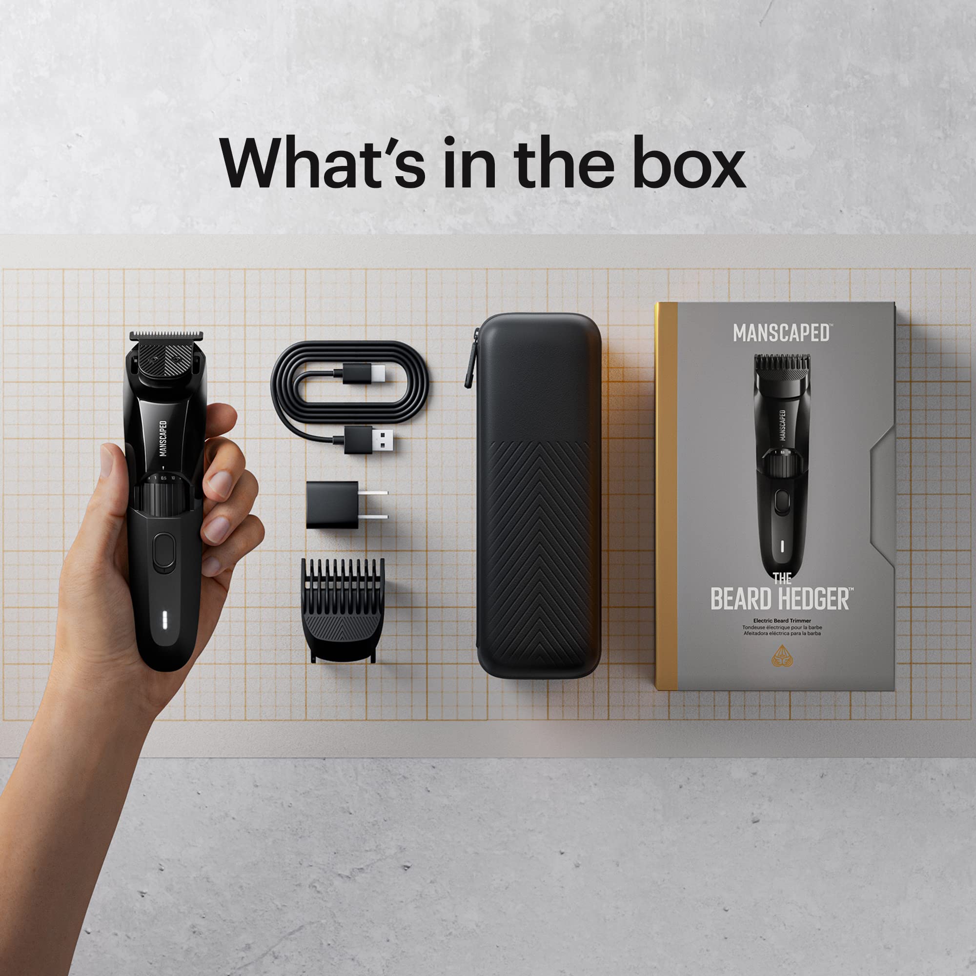 MANSCAPED® The Beard Hedger® Men's Premium Beard Trimmer, 20 Length Adjustable Blade Wheel, Stainless Steel T-Blade for Precision Facial Hair Trimming, Cordless Waterproof Wet/Dry Clipper