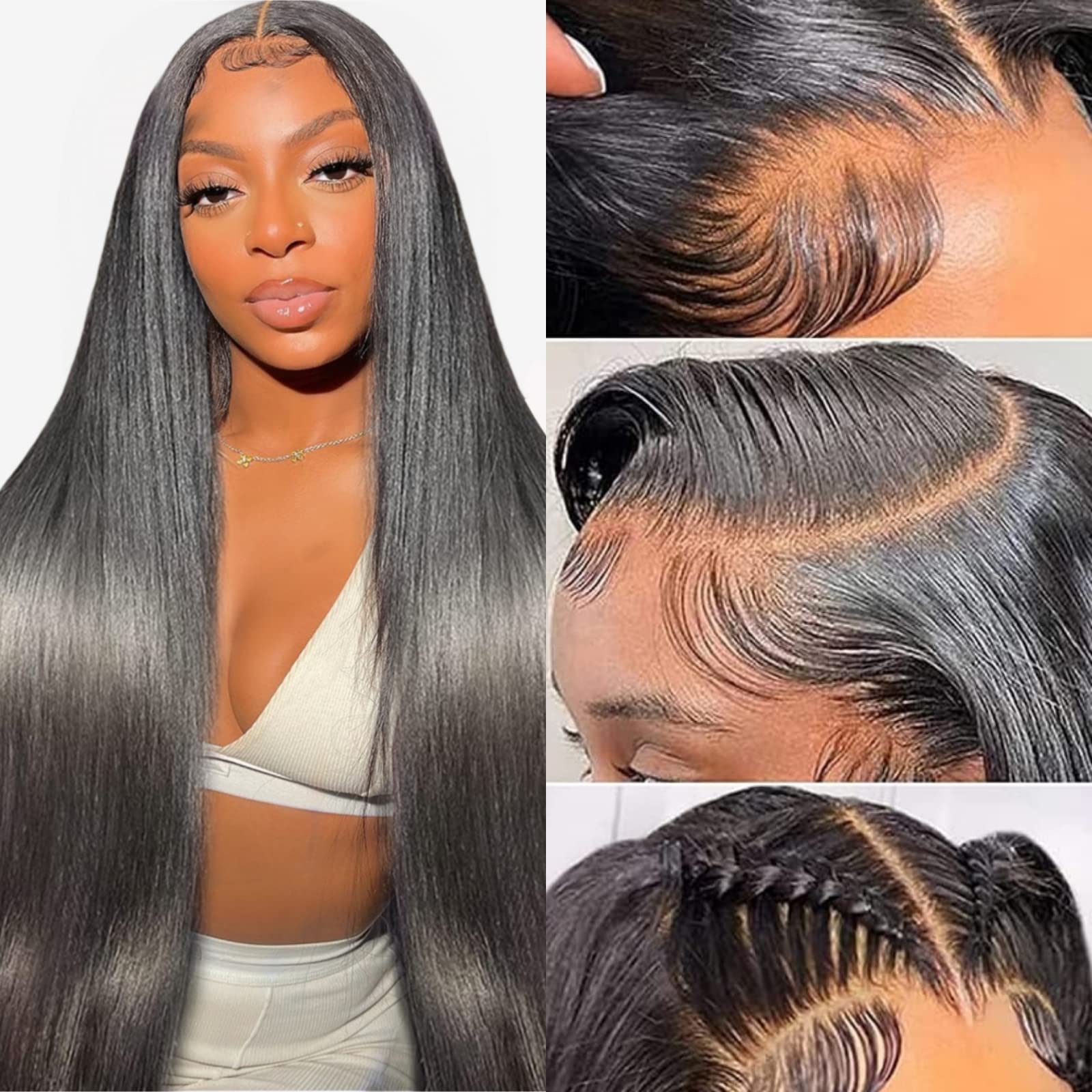 TTSMINS 13x6 Lace Front Wigs Human Hair Pre Plucked 180 Density 24 Inch Straight Lace Front Wigs HD Lace Frontal Wigs for Women Natural Black with Baby Hair Glueless Wigs