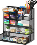 ReePlan Pen Organizer for Desk - Multi-Functional Pencil Holder with Drawer Desk Organizers, Large Capacity Storage for School Office Home Supplies (Black)