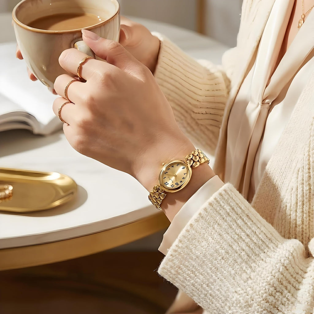 Diaofendi Women’s Gold Quartz Watch Updated Small Luxury Wristwatch with Stainless Steel Band, Stylish Casual Bracelet, and Included Tools (All Gold)