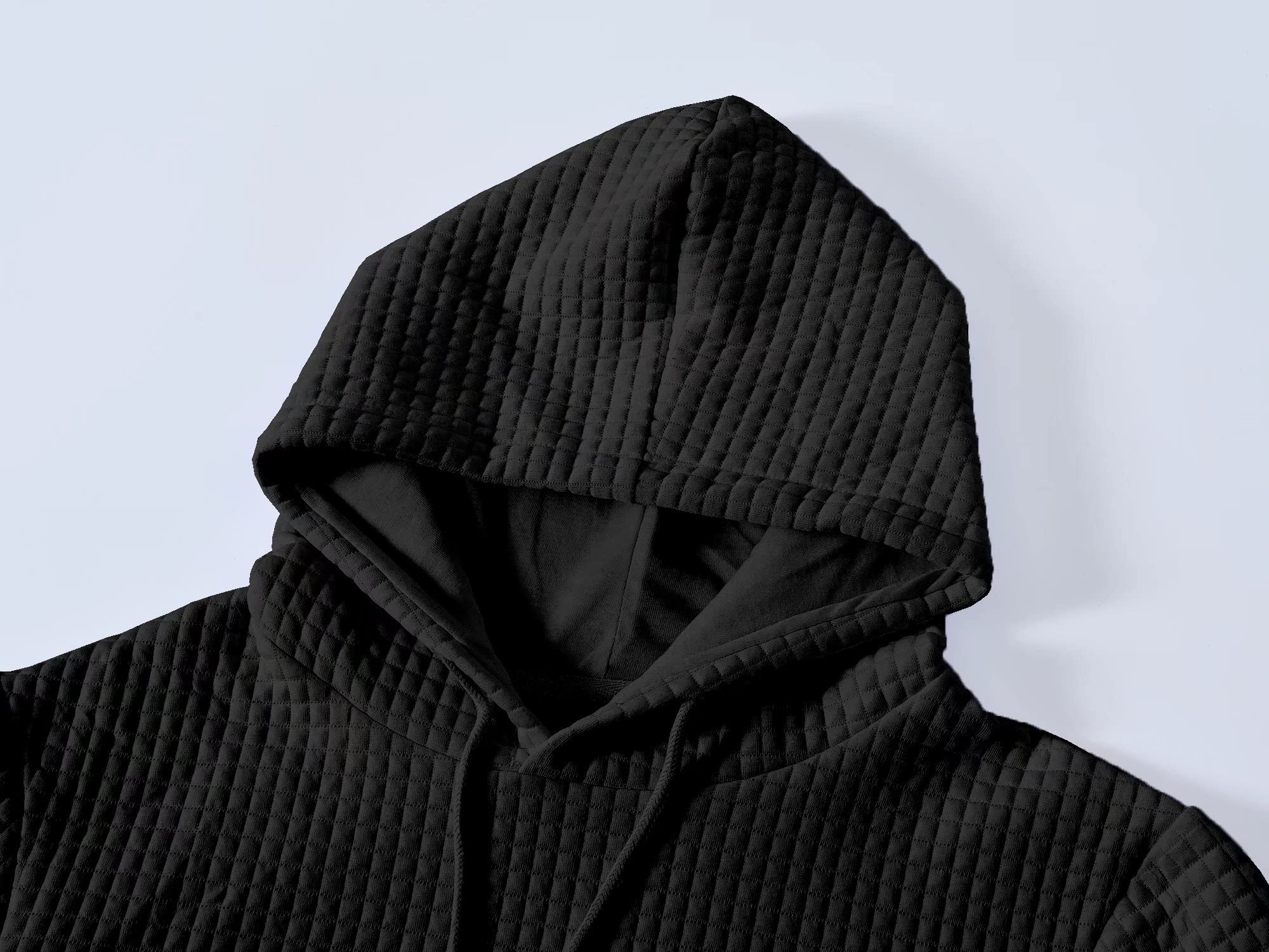 Yundobop Men's Pullover Hoodies Plaid Jacquard Long Sleeve Drawstring Hipster Casual Hooded Sweatshirts with Kanga Pockets Black L