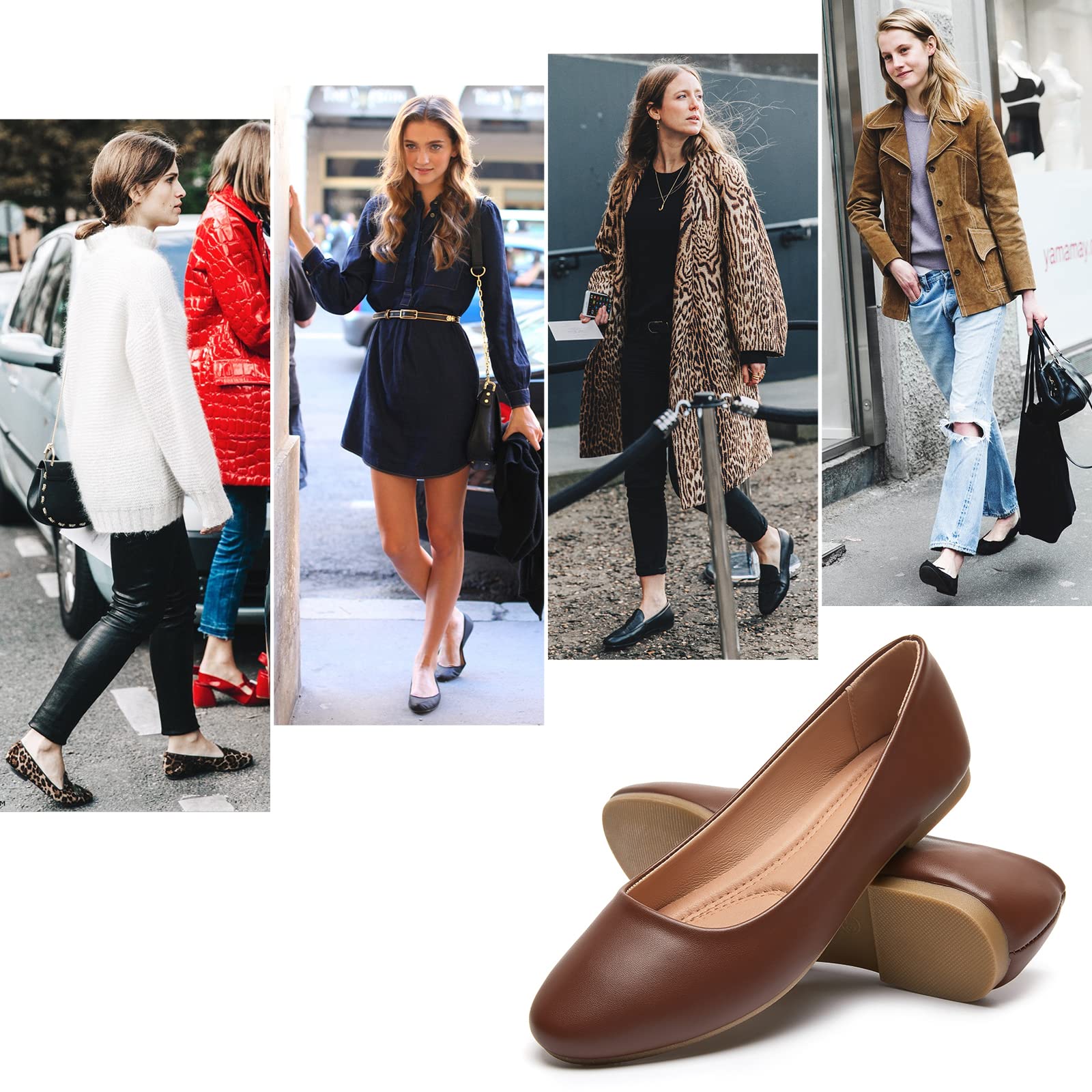 hash bubbie Women's Flats Shoes Ballet Flats Dress Shoes Comfortable PU Leather Slip on Shoes for Women(Brown.US6)