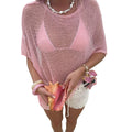 Women Sheer Poncho Top Lightweight Knit Crochet Shrug Bolero Mesh Batwing Sleeve Sweater Cover Up Beachwear
