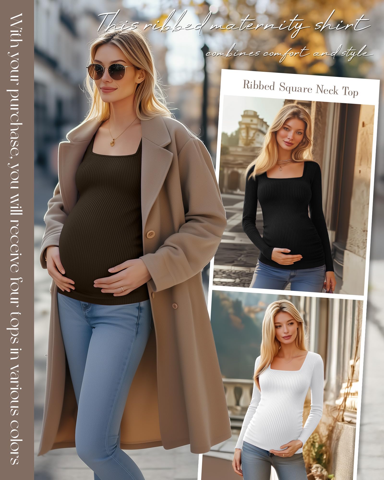 Huukeay 4 Pack Women's Maternity Shirts, X-Large, 4-Color