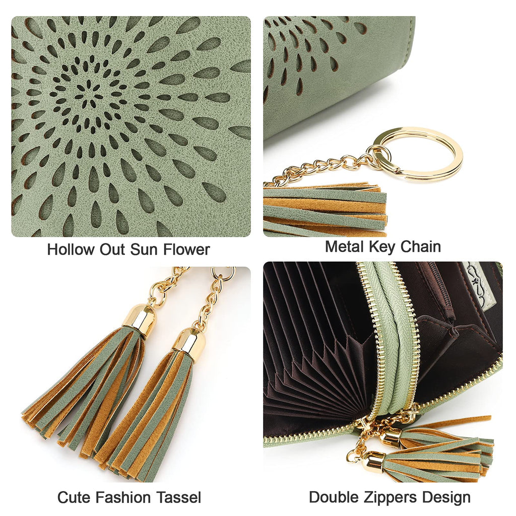 APHISON RFID Credit Card Holder Zipper Card Case Keychain Small Wallet for Women 1942-2 GREEN