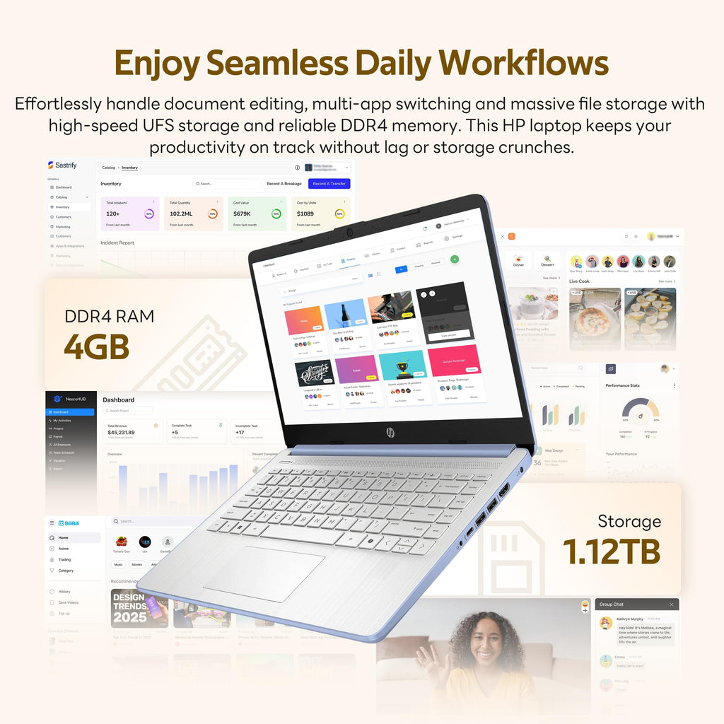 HP Flagship 14" HD Student&Business Laptop with AI Copilot, 13th Gen Intel 4-Core, 4GB RAM, 1.12TB Storage (128GB UFS + 1TB Docking Station), 1 Year Office 365, Wi-Fi 6, Win 11 S, Sky Blue