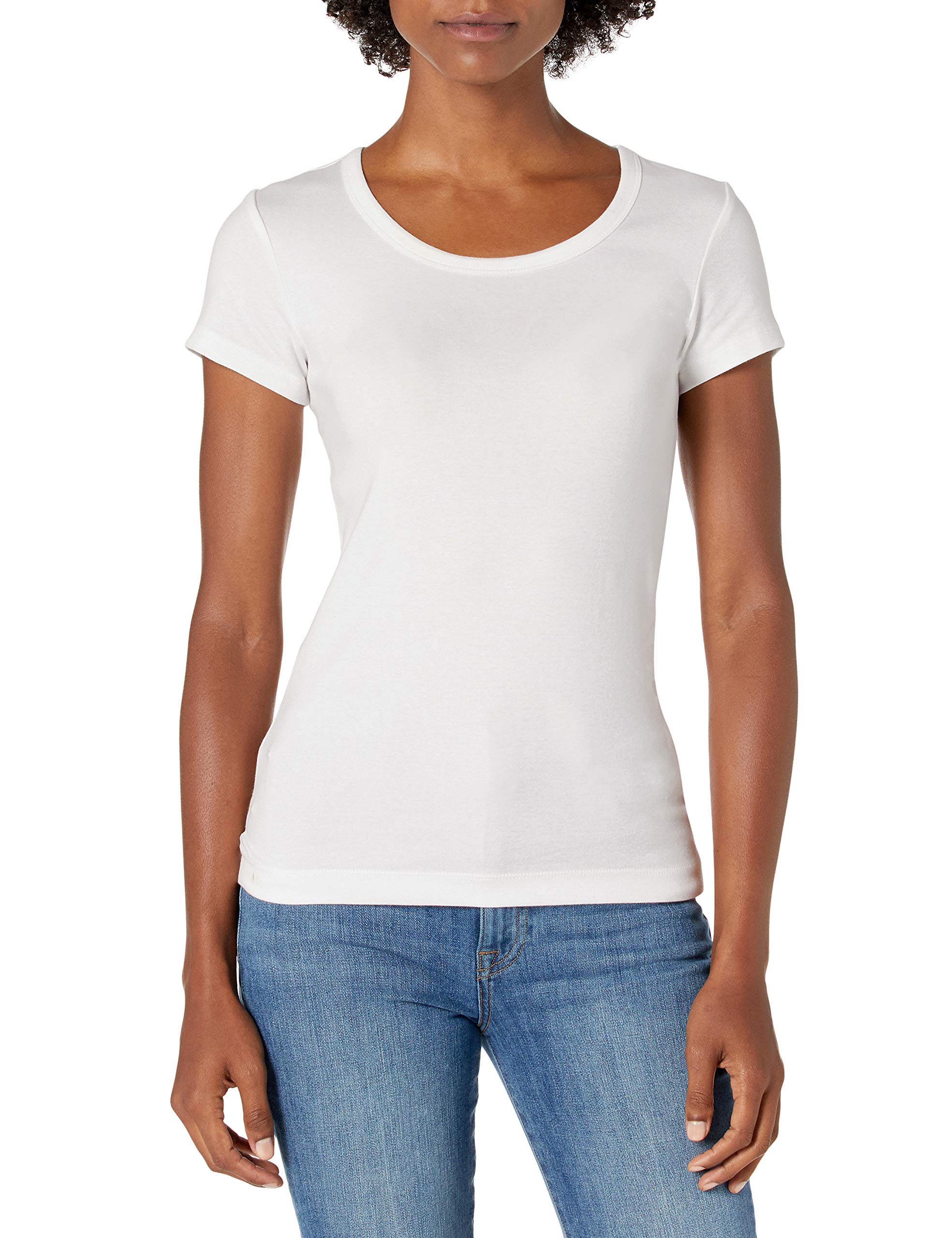 Amazon Essentials Women's Slim-Fit Cap-Sleeve Scoop Neck T-Shirt, Pack of 2, White, Large
