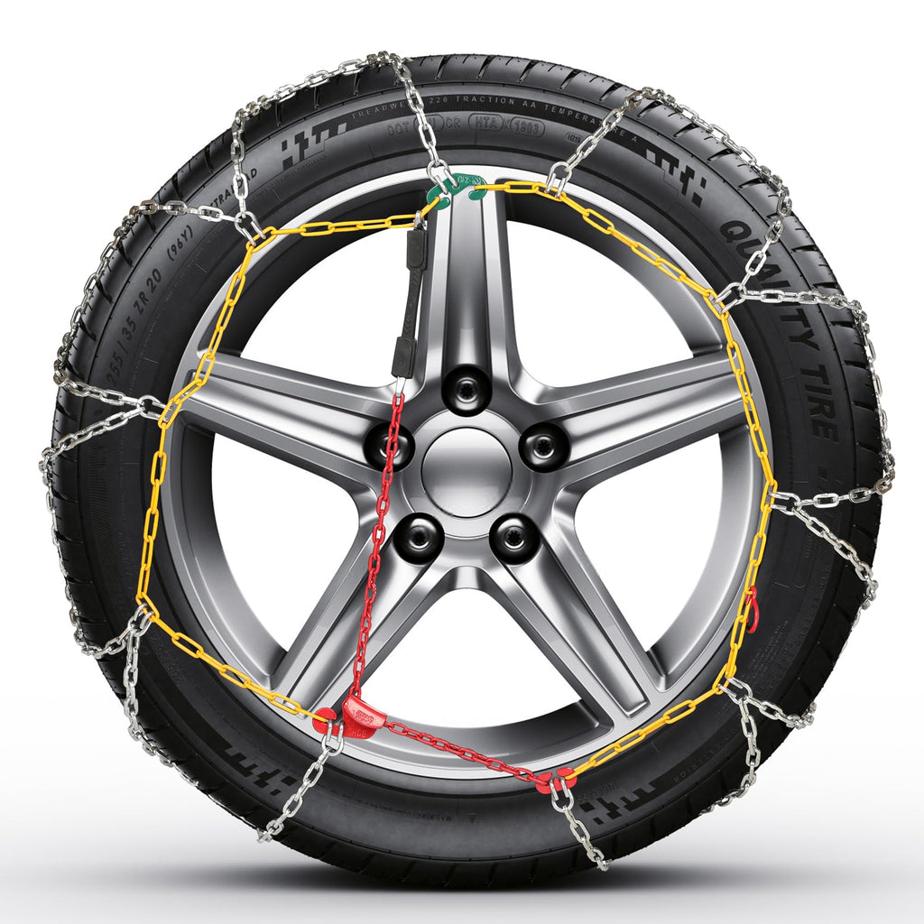 COCO BIRD Snow Chains, Wear-Resistant High Carbon Steel Anti Slip Tire Chain for Passenger Cars, Pickups, and SUVs, Set of 2 (KN130)