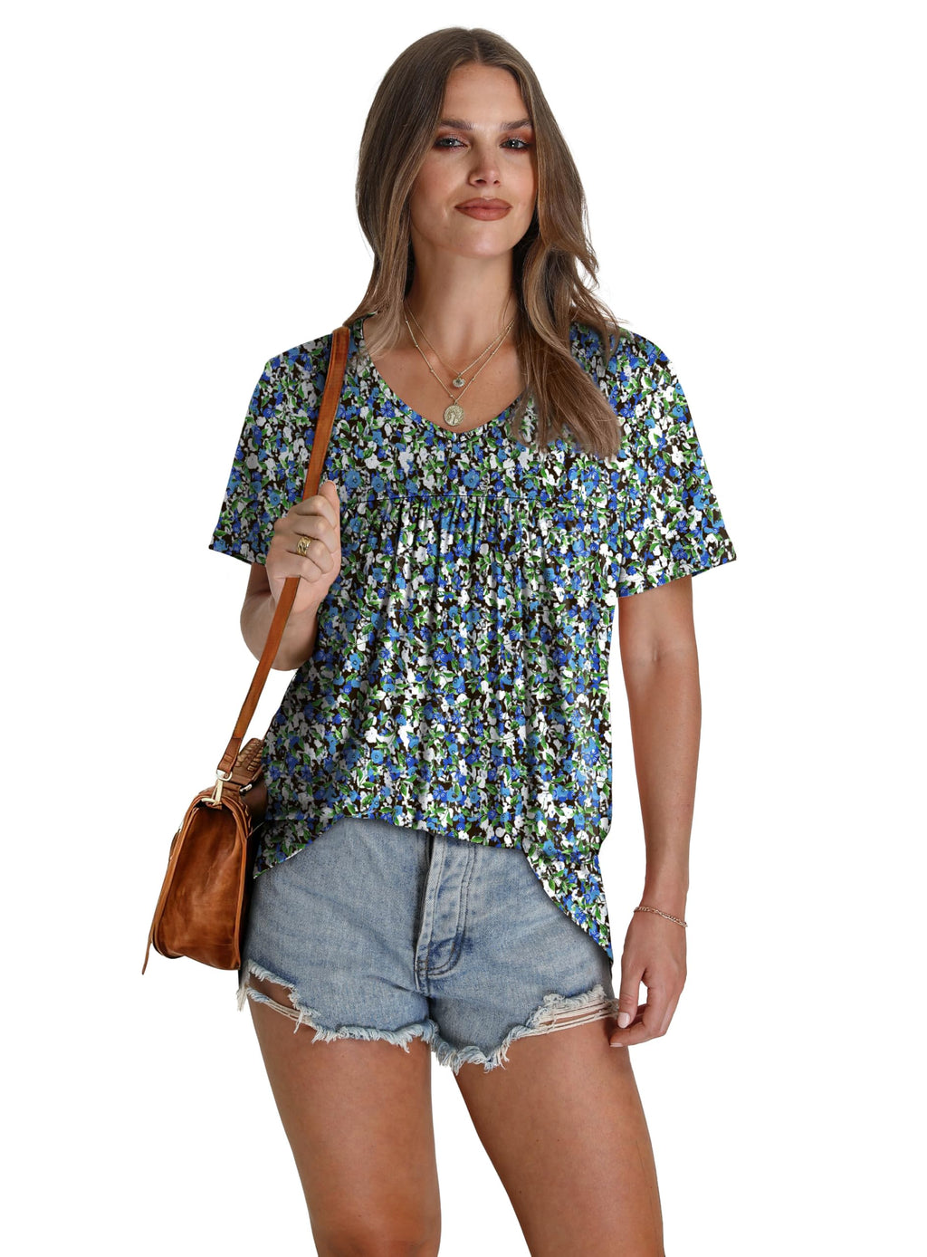 Womens Summer Tops Boho Trendy Short Sleeve Shirts for Women Casual Spring Outfits V Neck Blouses Beach Vacation Plus Size Clothes Resort Wear Cruise Essentials 2026 Oversized Hawaiian Maternity