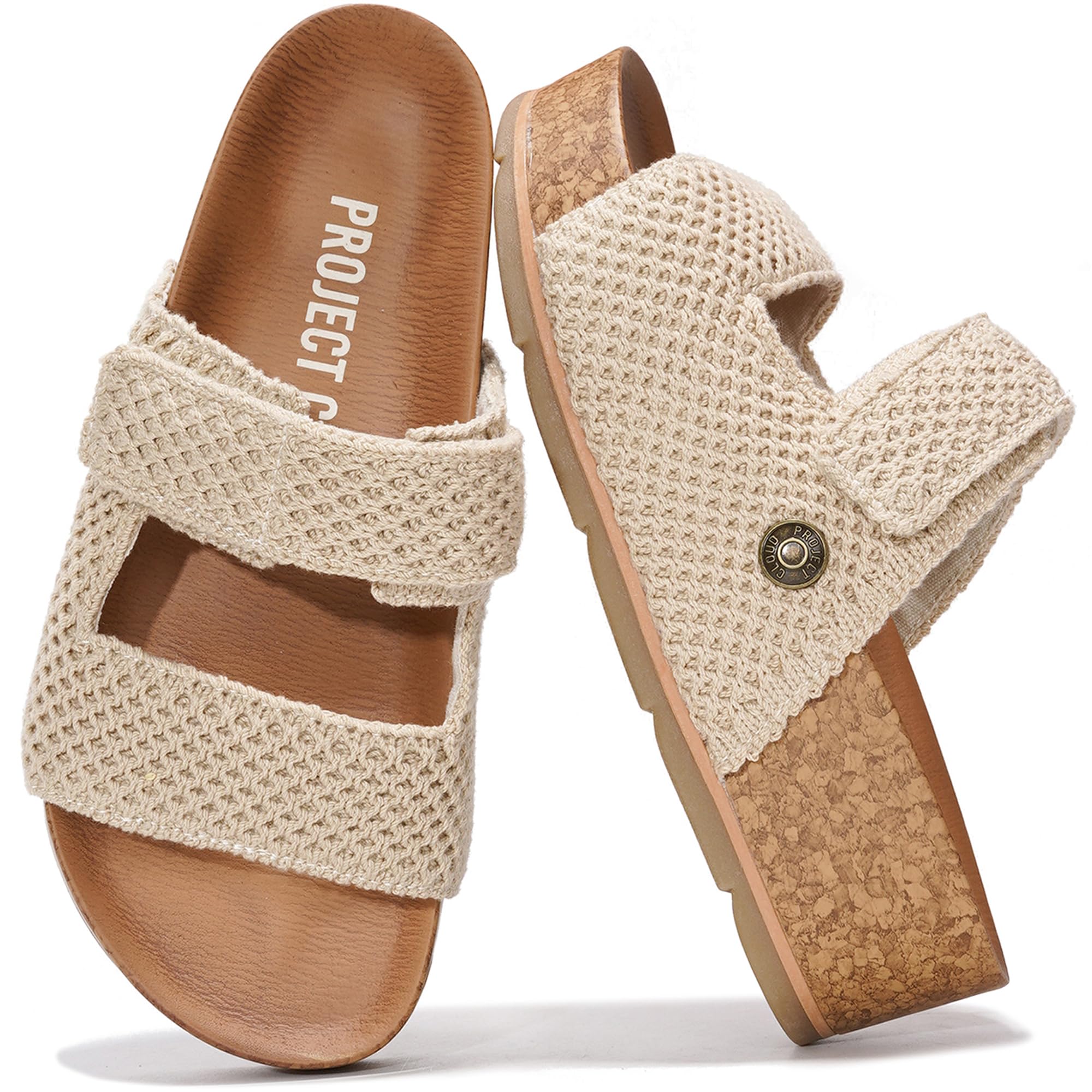 Project Cloud 100% Genuine Leather Platform Sandals Women Footwear-Beach Essentials Summer Wedges with Plush and Soft Insole-Non Slip&Lightweight Wedge Sandals For Women 2026 (Prime,NATCRO,9)