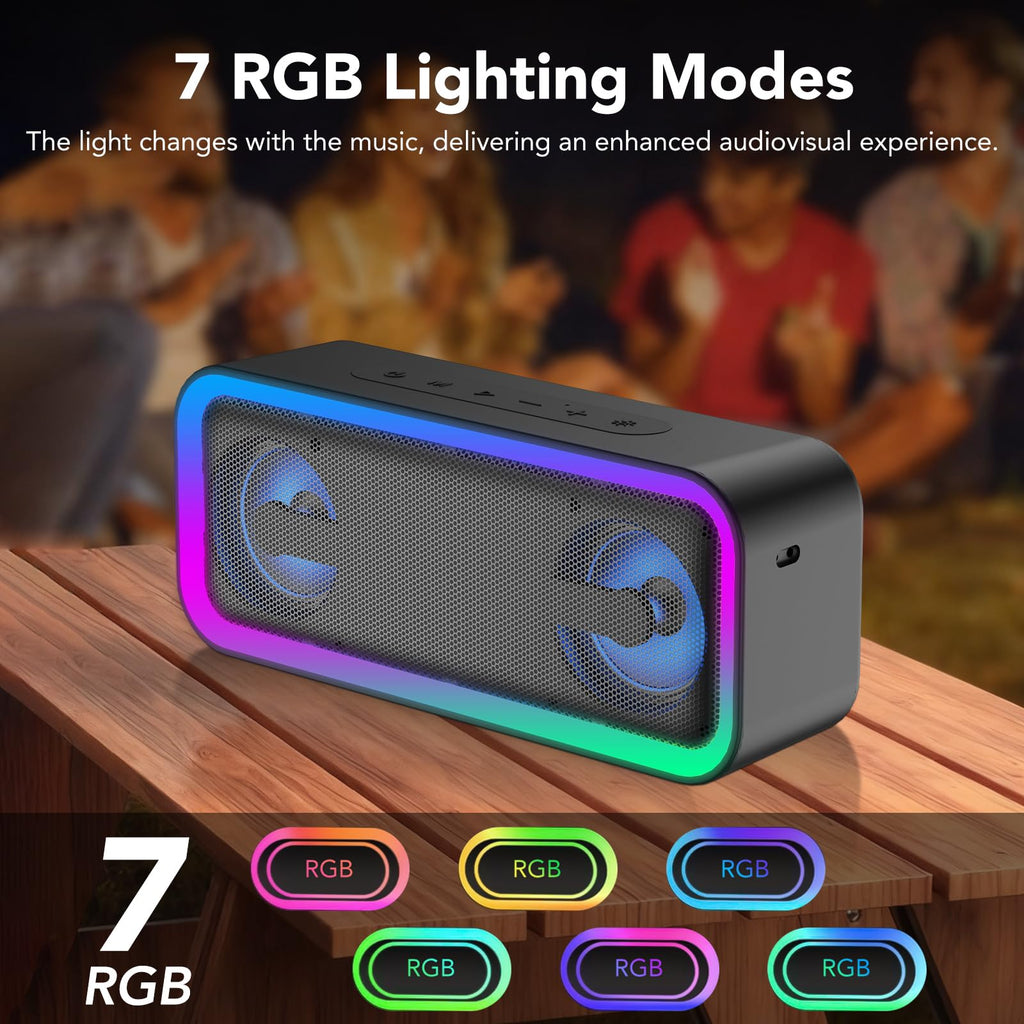 IKT Portable Bluetooth Speaker with Lights x Stocking Stuffers, 30W Loud Stereo Sound, Bluetooth5.4, Enhanced Bass,30H Playtime, TWS Pairing, IPX7 Waterproof, Speakersfor Home/Party/Outdoor