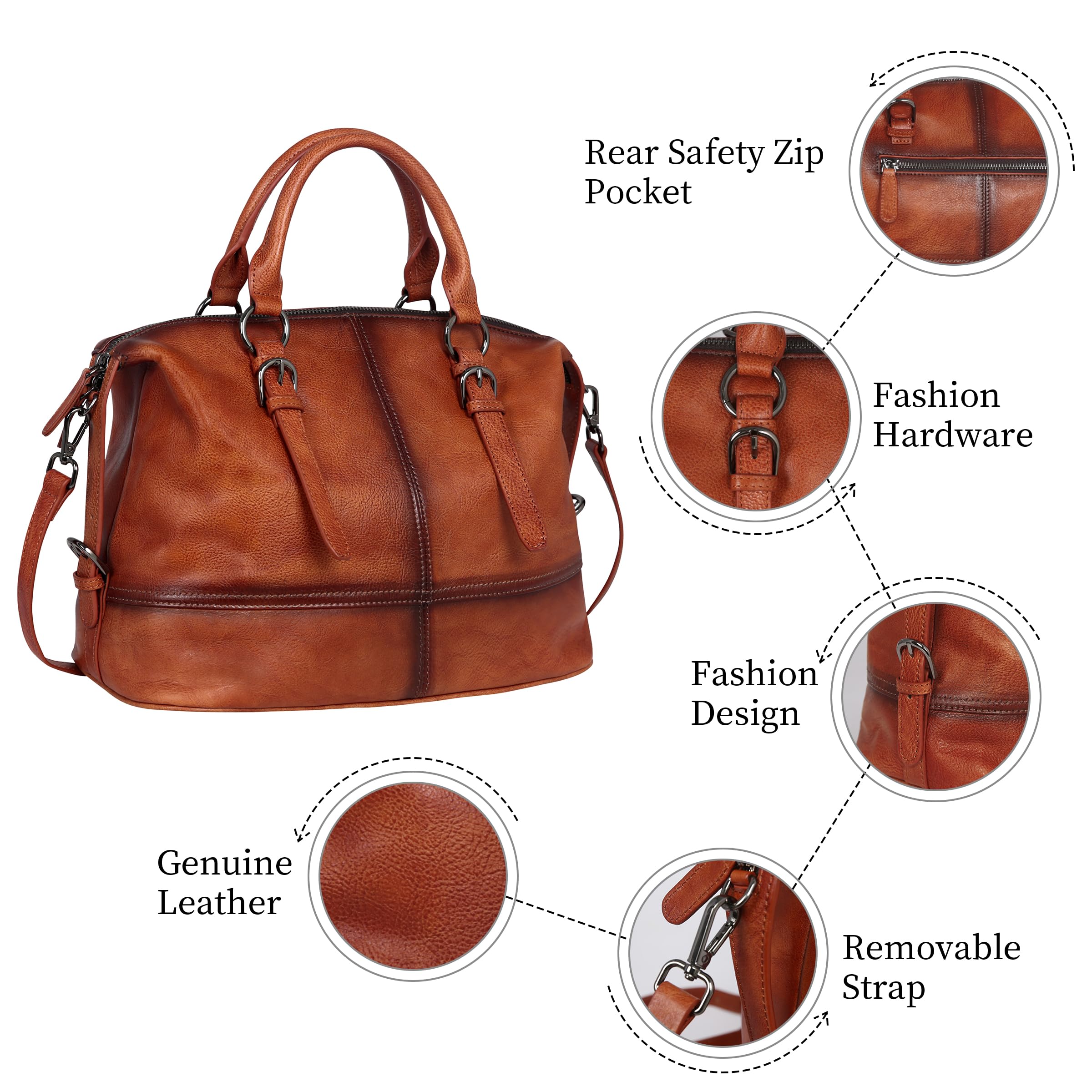 HESHE Leather Tote Bag Shoulder Purses for Women Satchel Handbags(Brown)
