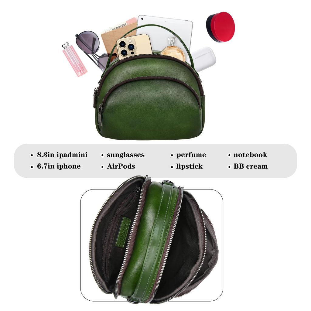 HESHE Genuine Leather Crossbody Bags Leather Purses for Women Vintage Small Shoulder Handbags with Multi-Pockets (Green)