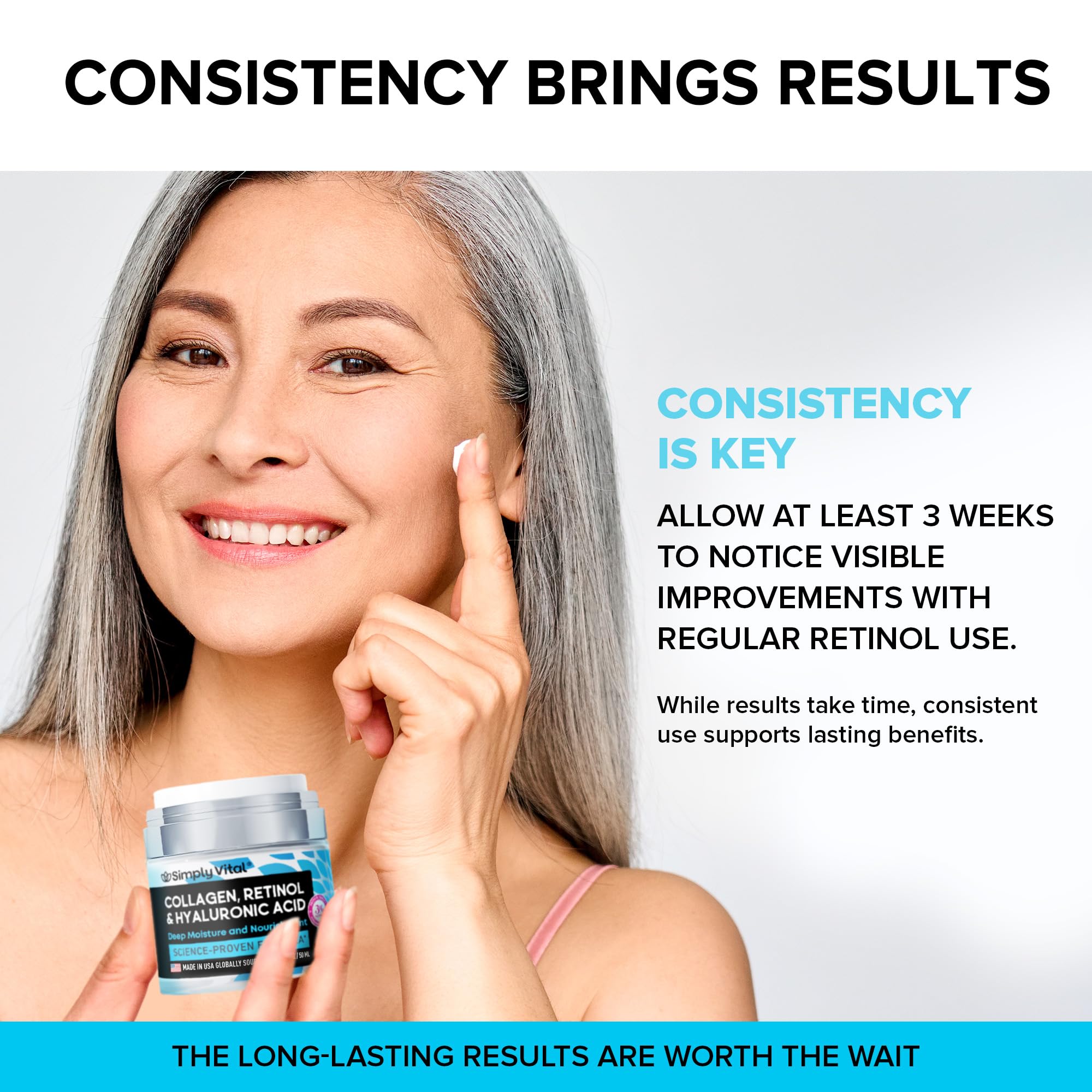 Anti-Aging Face Moisturizer with Retinol, Collagen & Hyaluronic Acid - Made in USA - Moisturizer Face Cream for Women & Men - Firming & Hydrating Neck Cream - Day & Night Skin Care - 1.7 fl oz