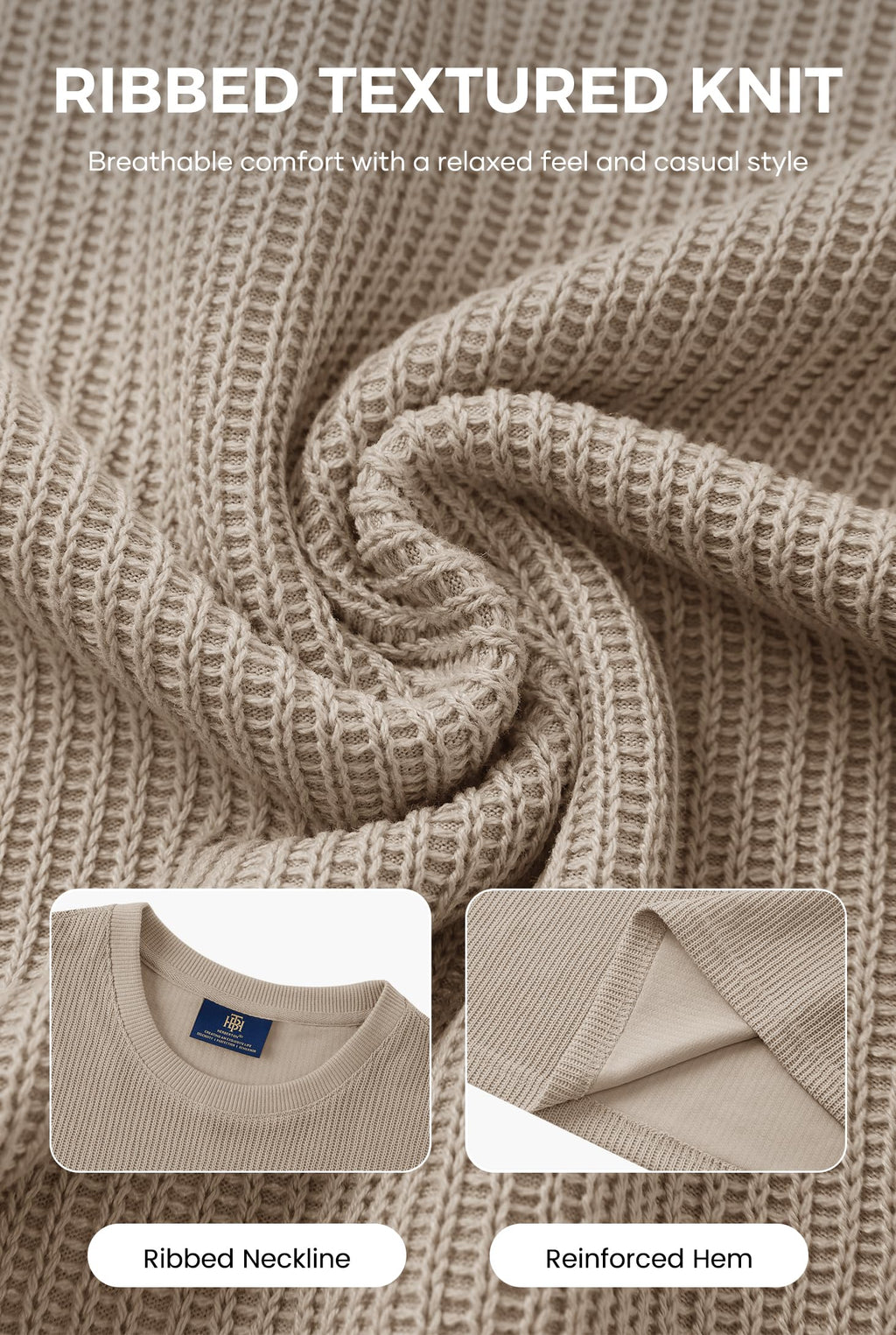Herberton Men's New Casual Tee Urban Comfort Tshirts Short Sleeve Solid Classic Fresh Knit Summer Crew Neck Collarless Basic Resort Gentle Modern Tee-Shirts Khaki L