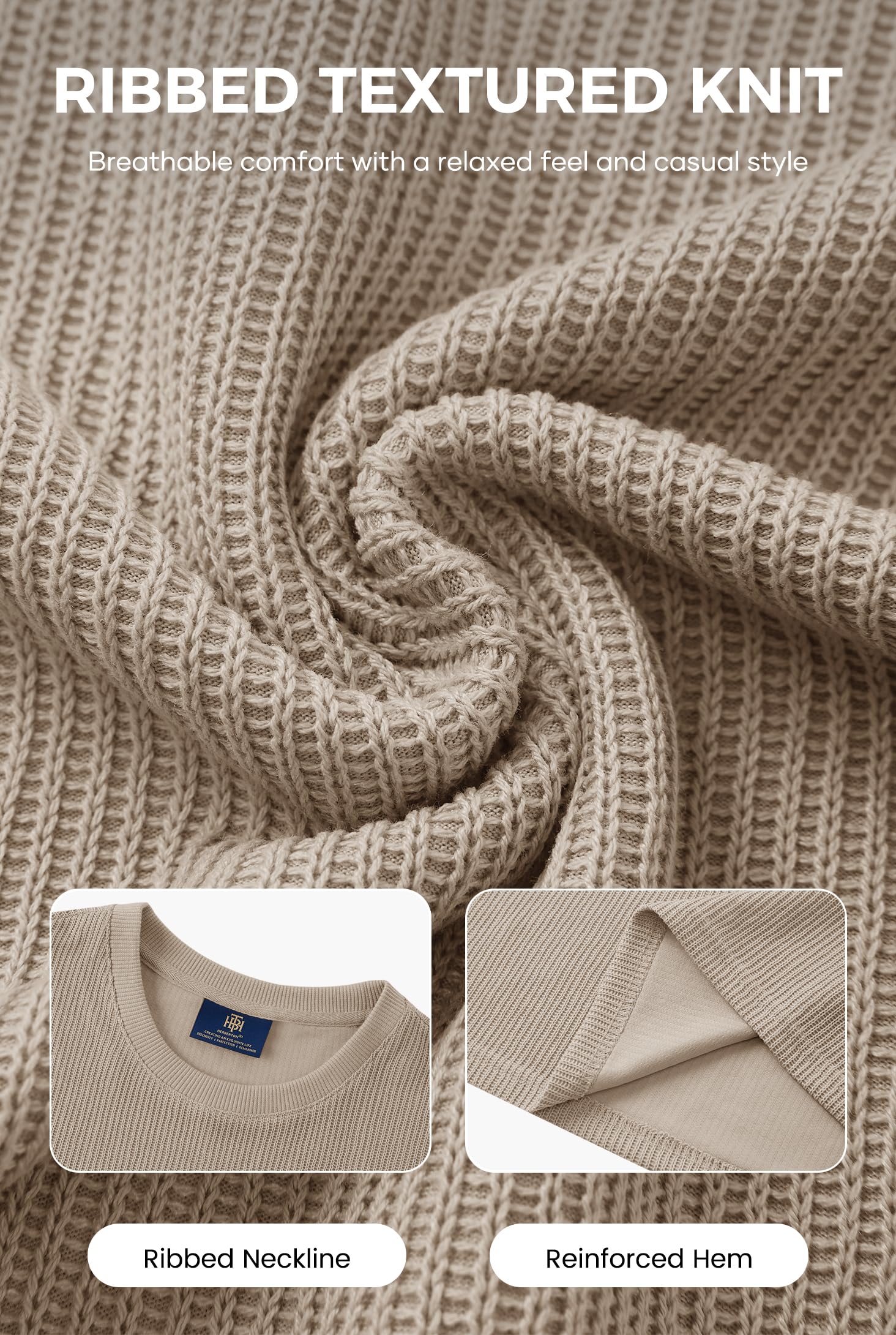 Herberton Men's New Casual Tee Urban Comfort Tshirts Short Sleeve Solid Classic Fresh Knit Summer Crew Neck Collarless Basic Resort Gentle Modern Tee-Shirts Khaki L