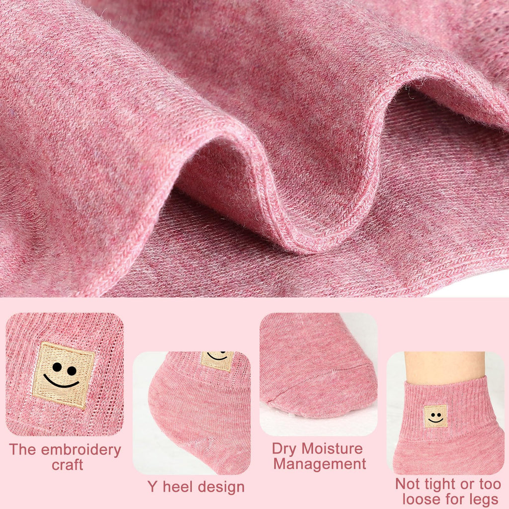 Eurzom 10 Pairs Socks Womens Crew Elastic Ankle Length Cotton Socks Aesthetic Cute Lightweight Low Cut Gifts for Women(Smile)