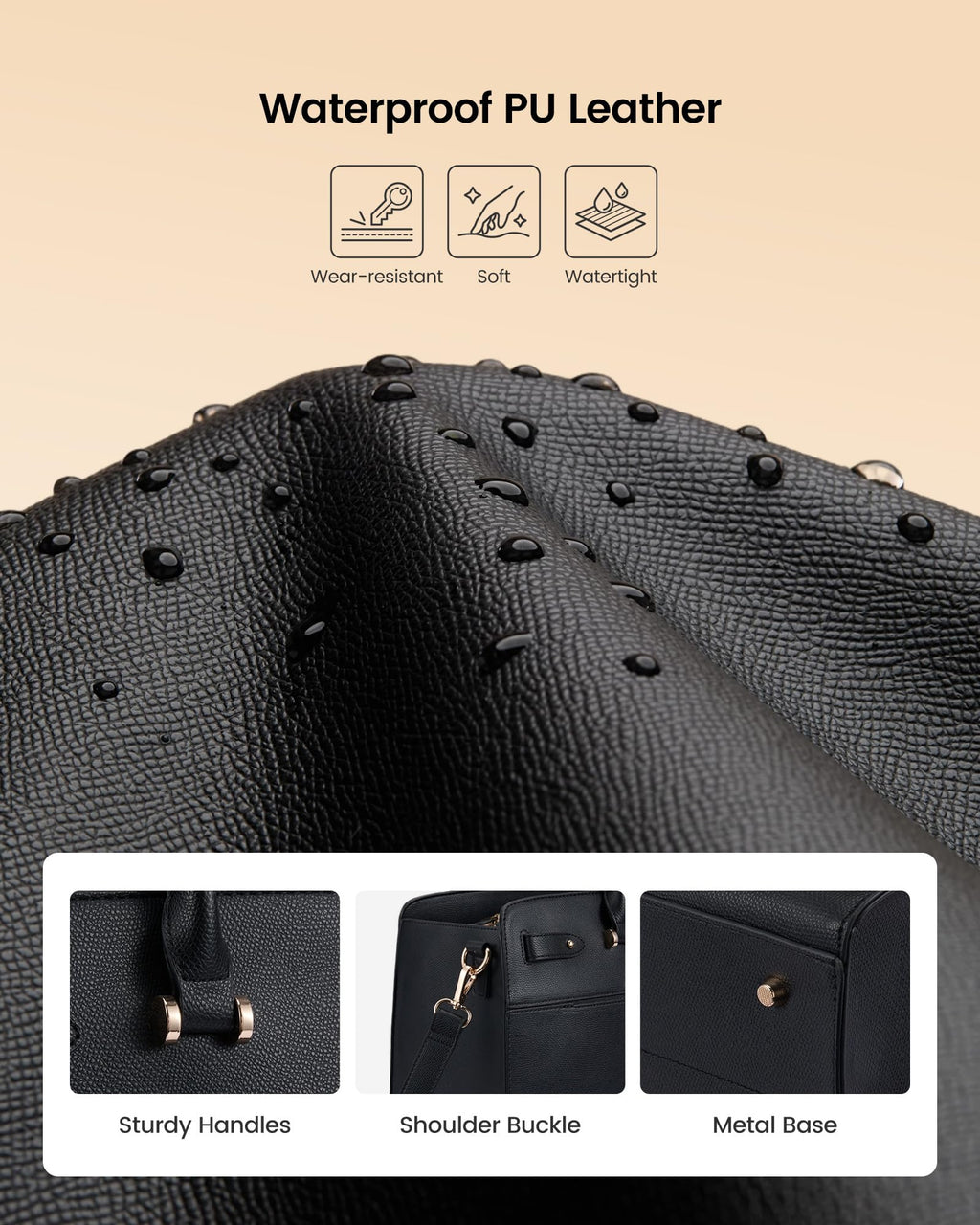 LOVEVOOK Laptop Tote Bag for Women, 15.6 Inch PU Leather Work Bag Waterproof Computer Briefcase Handbag for Teacher Business Office with Silk Scarf, Black