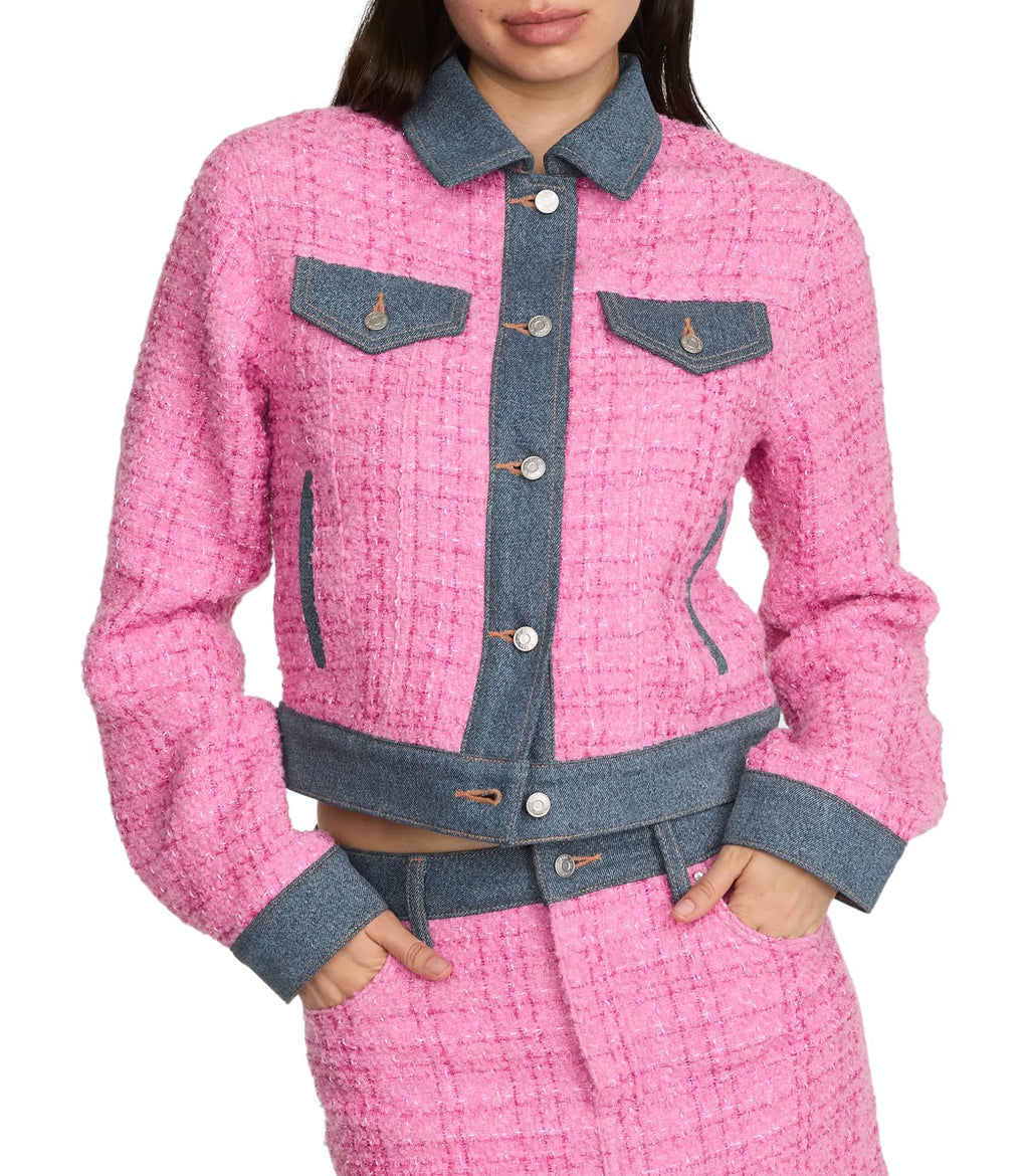 Victoria's Secret PINK | Elle Denim Tweed Jacket, Pink Tweed/Blue Wash, M