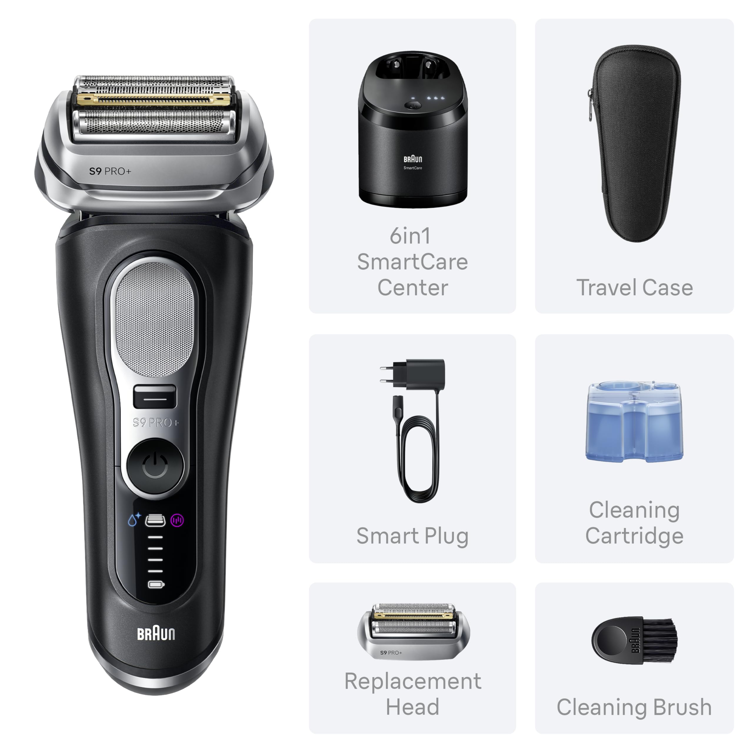Braun Series 9 PRO+ Electric Shaver, Pro SensoAdapt, 6in1 SmartCare Center, Wet & Dry Razor, 9660CCPS, Black