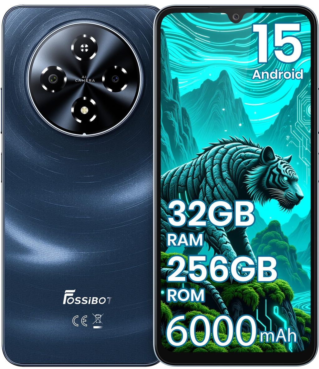 FOSSIBOT S5 Pro Android 15 Cellphone, 32GB+256GB/2TB Phone, 6.88" HD Smartphone, 6000mAh Battery Smartphones,50MP+8MP Phones,Gemini Al Cell Phone 2026 Black
