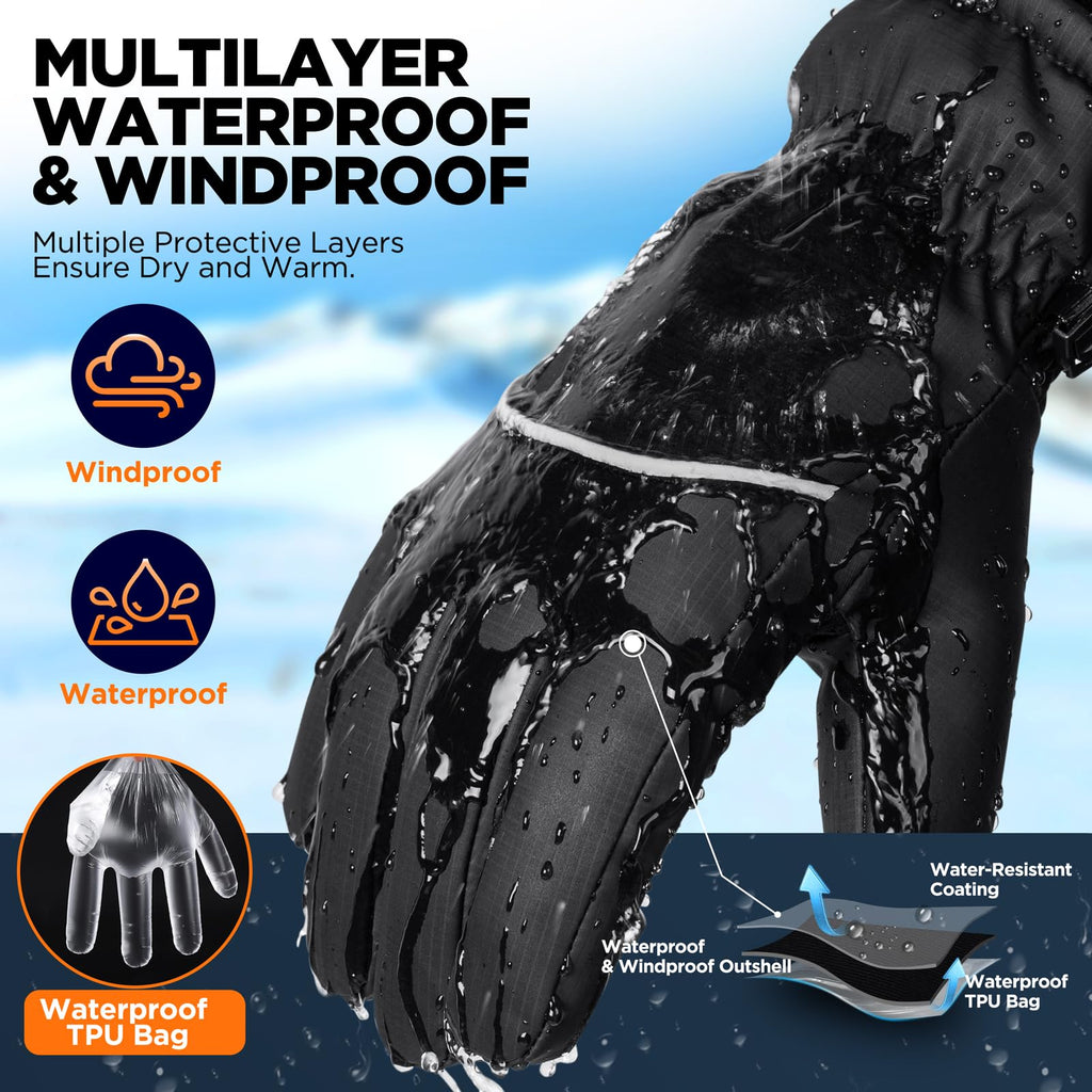 rivmount Waterproof Winter Gloves Women Men, Thermal Ski Gloves for Cold Weather with Warm, Touchscreen, 3M Thinsulate, Windproof for Outdoor, Running, Skiing, Cycling, Working, Snow Size Black S