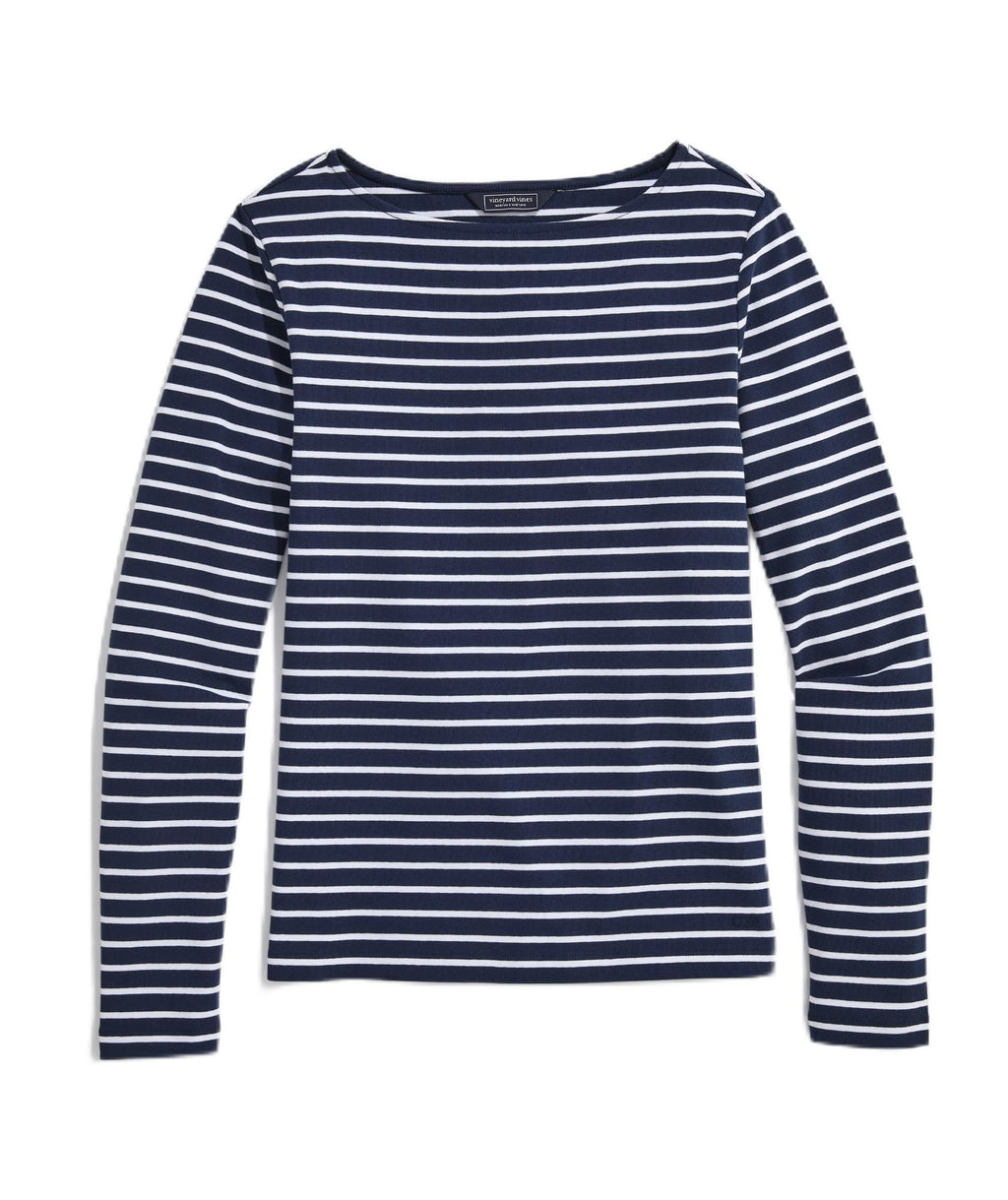 vineyard vines Deluxe Boatneck Tee, Nautical Navy Stripe, M