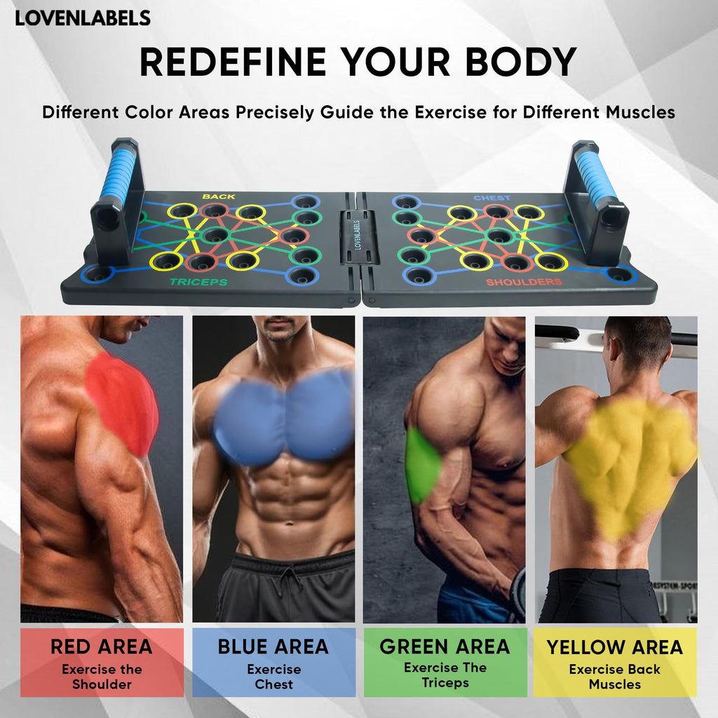 LOVENLABELS - Foldable Push-up Board | Workout Equipment for Strength Training & Bodyweight Exercises | Fitness Equipment for Men & Women | Portable Exercise Equipment for Home Gym & Calisthenics