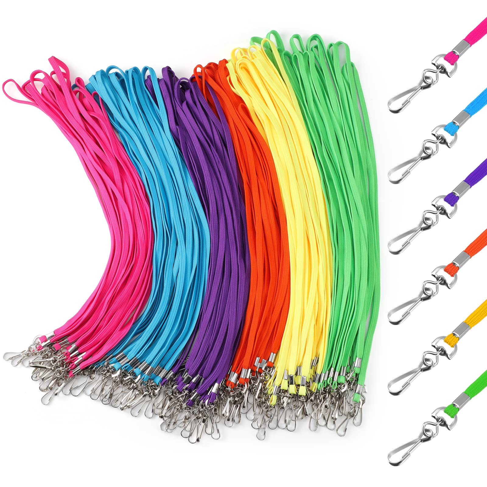 Patelai 300 Pcs Bulk Lanyards for ID Badges with Clip Colored Flat Lanyard for Keys Student Teacher Office(Colorful)