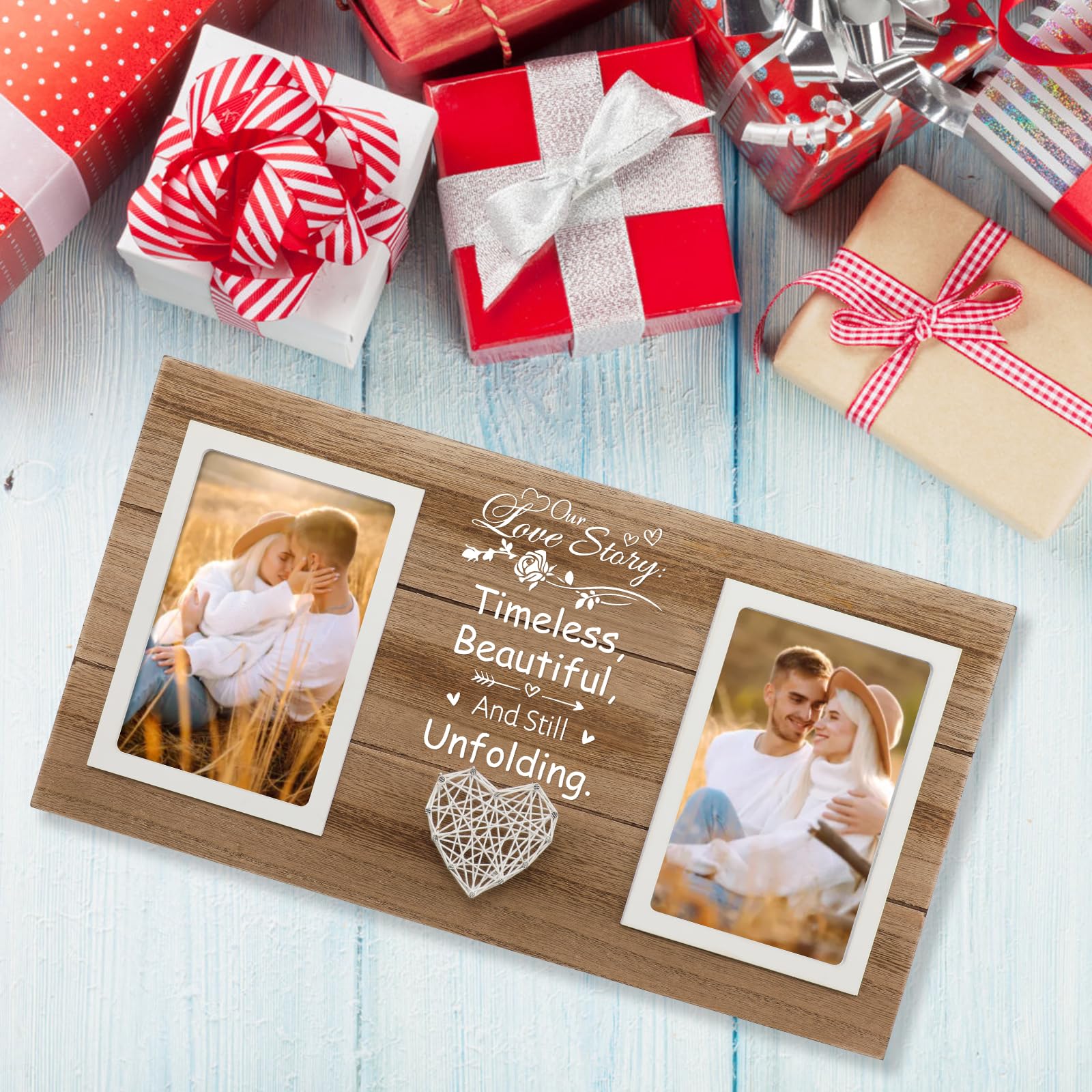 SOUHONEY Personalized Wedding Gifts for Couples 2026, Picture Frame Gifts for Engagement Wedding Anniversary - Wooden Double Picture Frames 4x6 - Couples Newlyweds Picture Frame (Love Story)