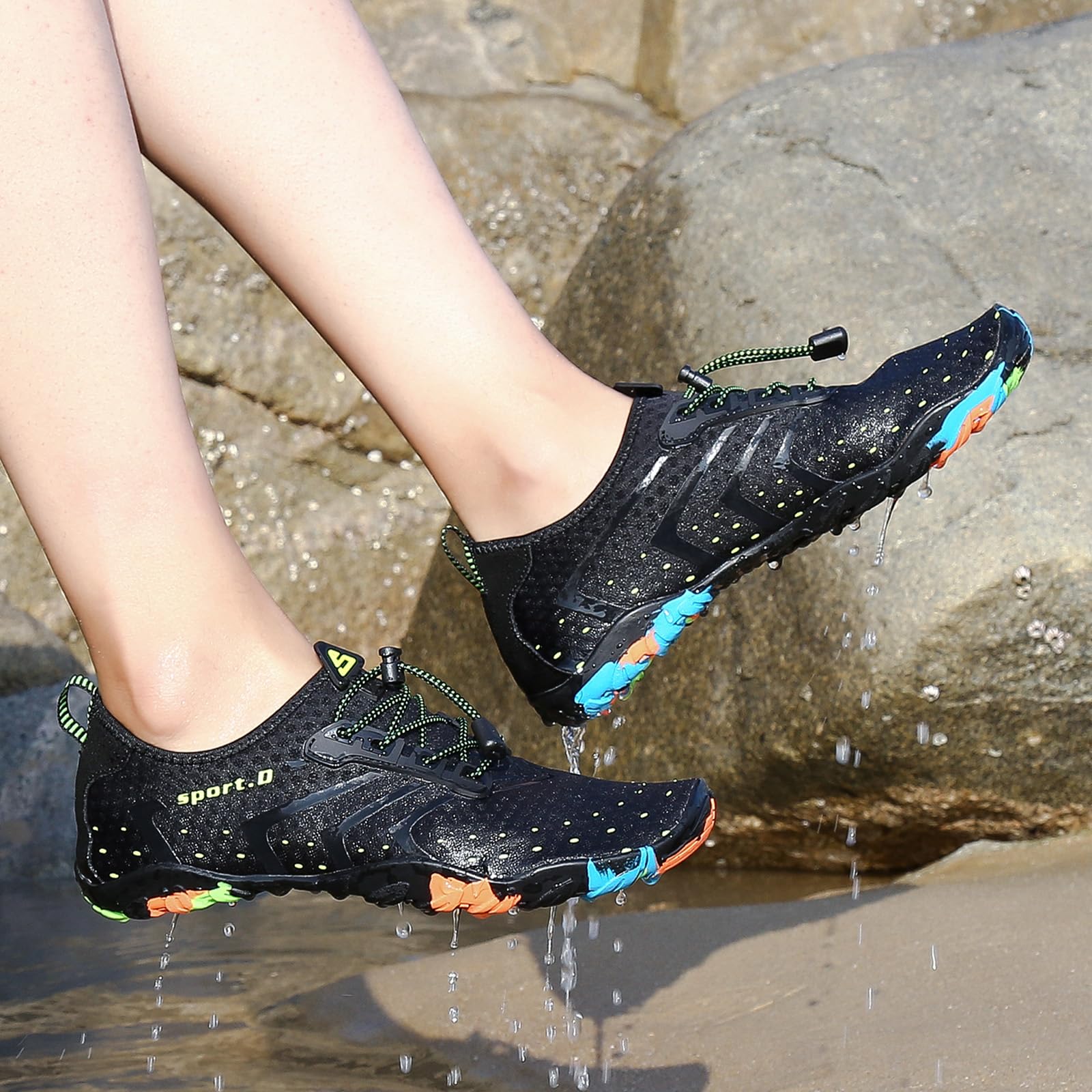 Mishansha Water Shoes for Women Men, Quick-Dry Barefoot Swim Shoes with Drainage Holes, Lightweight Aqua Shoe for Beach Pool River Boating Yoga Walking 7 Women/6 Men Carbon Black