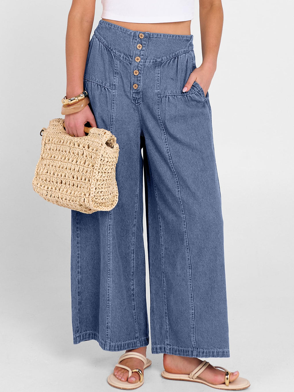 ANRABESS Womens Wide Leg Barrel Jeans 2026 Fashion Spring Baggy High Waisted Trendy Cropped Flowy Denim Pants with Pockets Water Blue Medium