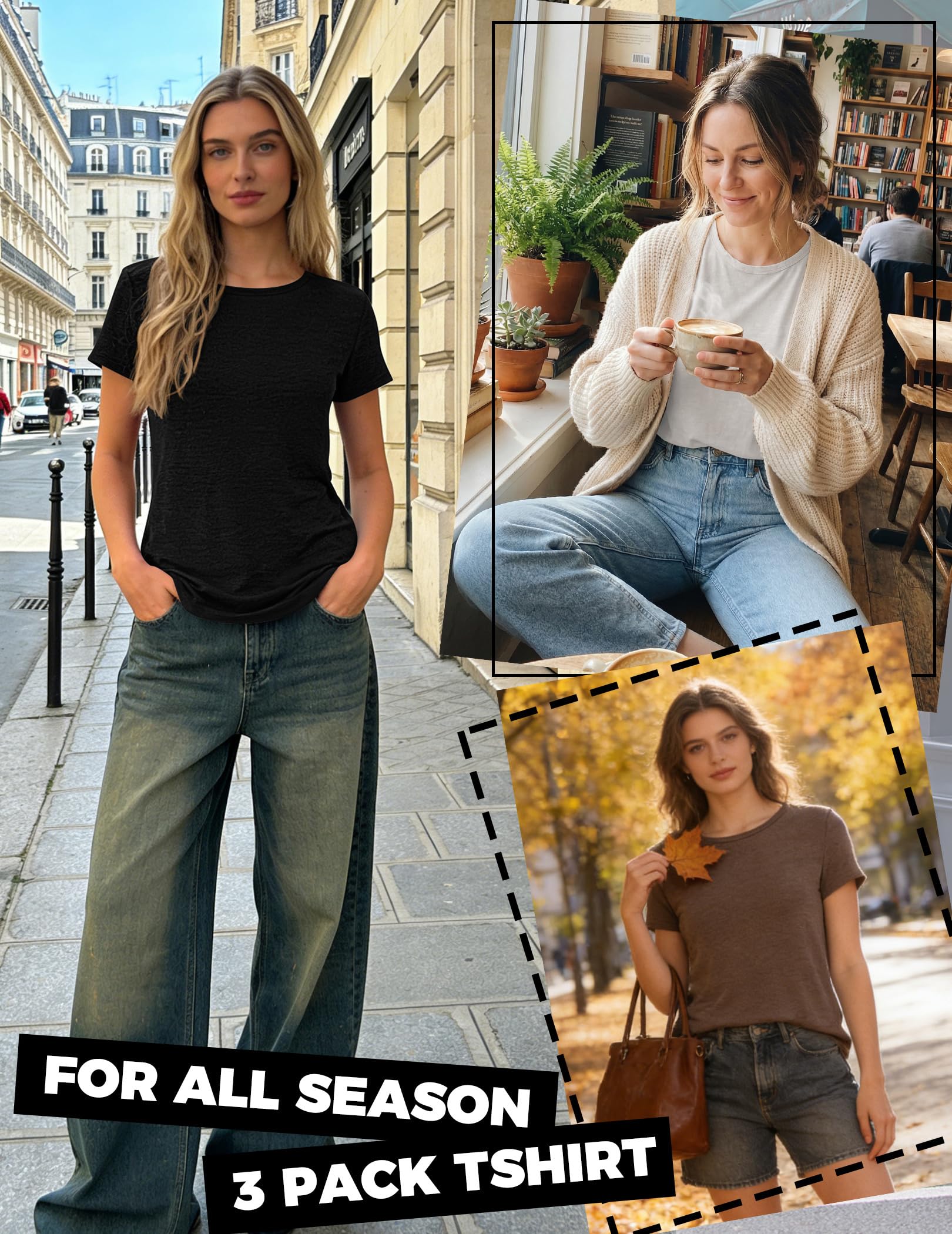 Zeagoo Basic Tees for Women 3 Pack Short Sleeve Shirts Plain T Shirts Cotton Shirts Casual Summer Tops Crewneck Blouses