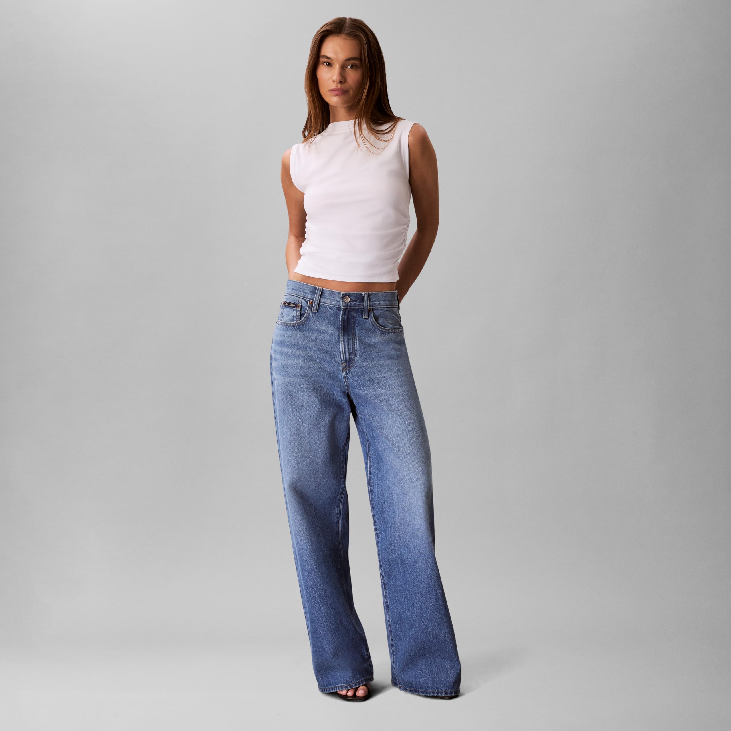 Calvin Klein Women's Cotton Jersey Mock Neck Top Brilliant White
