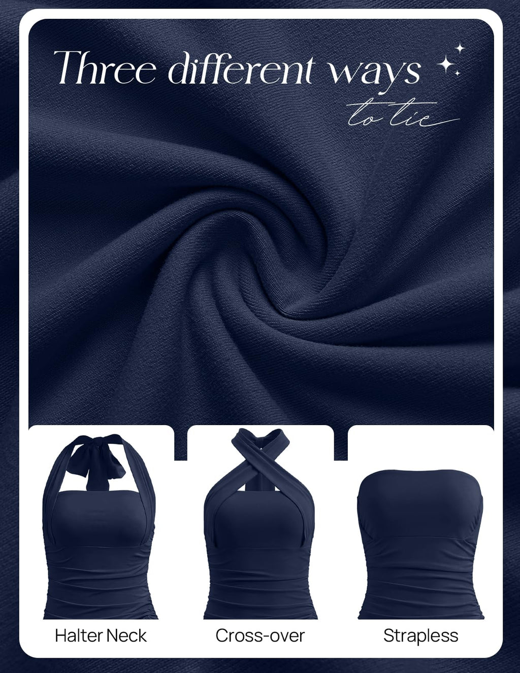 MEROKEETY Women's Wedding Guest Dress Summer Sleeveless Halter Backless Slit Ruched Beach Cocktail Formal Maxi Dresses, Navy, L