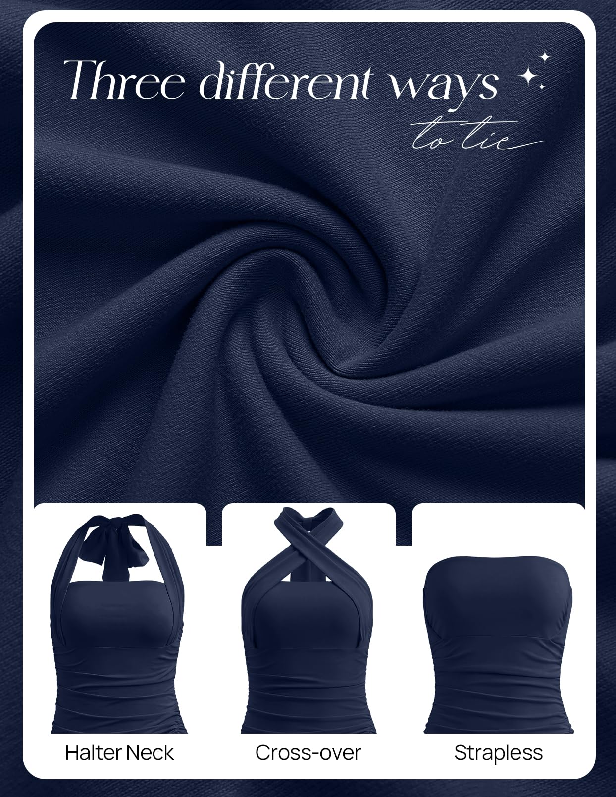 MEROKEETY Women's Wedding Guest Dress Summer Sleeveless Halter Backless Slit Ruched Beach Cocktail Formal Maxi Dresses, Navy, L