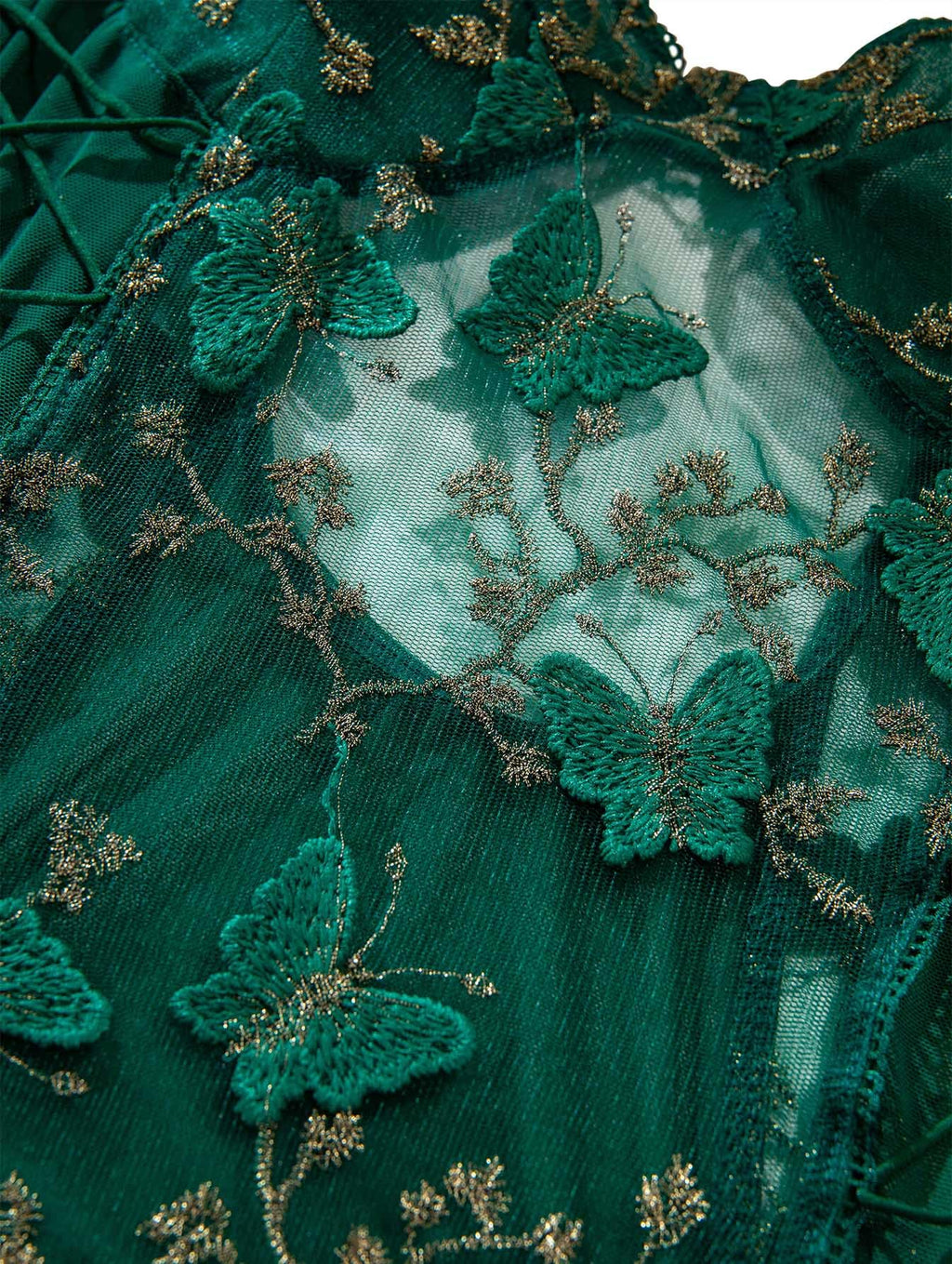 Lilosy Women Sexy Lace Up Floral Embroidered Teddy Babydoll Lingerie Bodysuit Top Mesh Sheer One Piece See Through Butterfly Army Green Medium
