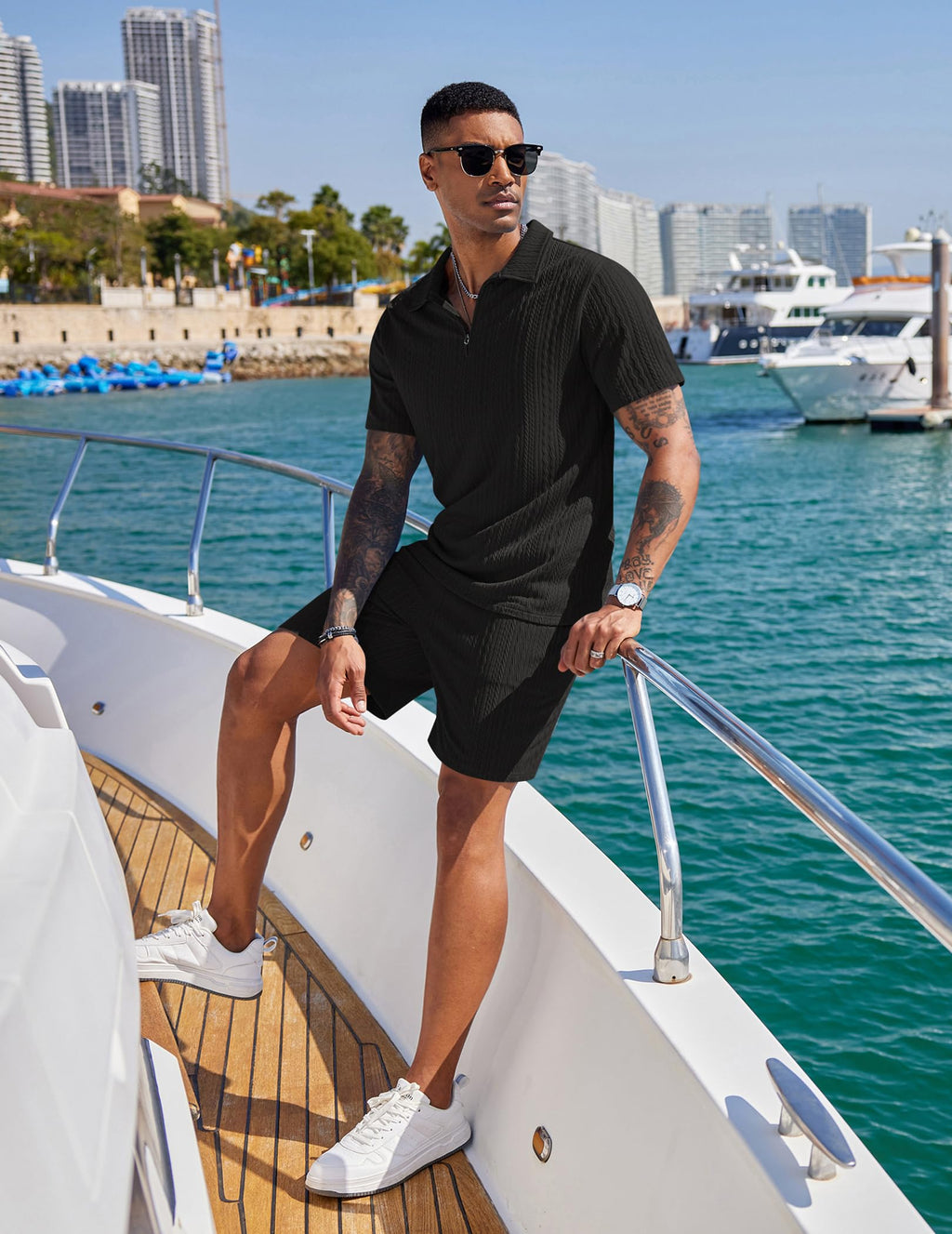 COOFANDY Men's 2 Pieces Outfits Casual Quarter Zip Polo Shirt and Shorts Set Athletic Jogging Summer Tracksuit