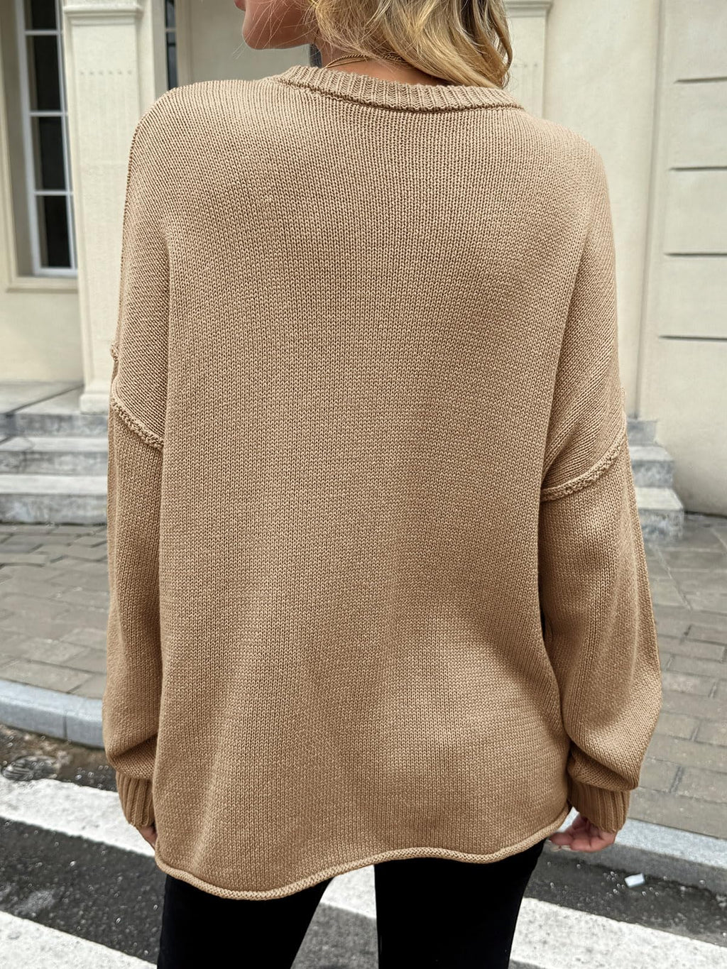 Saodimallsu Womens Oversized Crew Neck Sweaters Long Sleeve Slouchy Knit Fall Casual Loose Pullover Tops Khaki