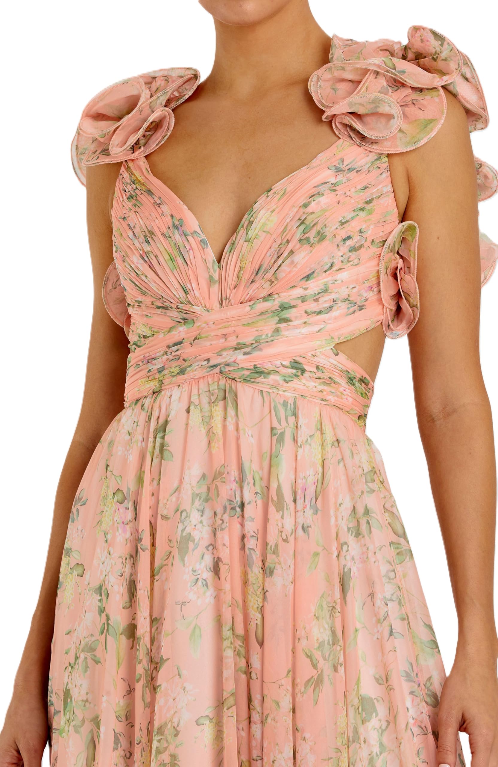 Floral Cut-Out Tiered Chiffon Gown with Ruffles by Mac Duggal