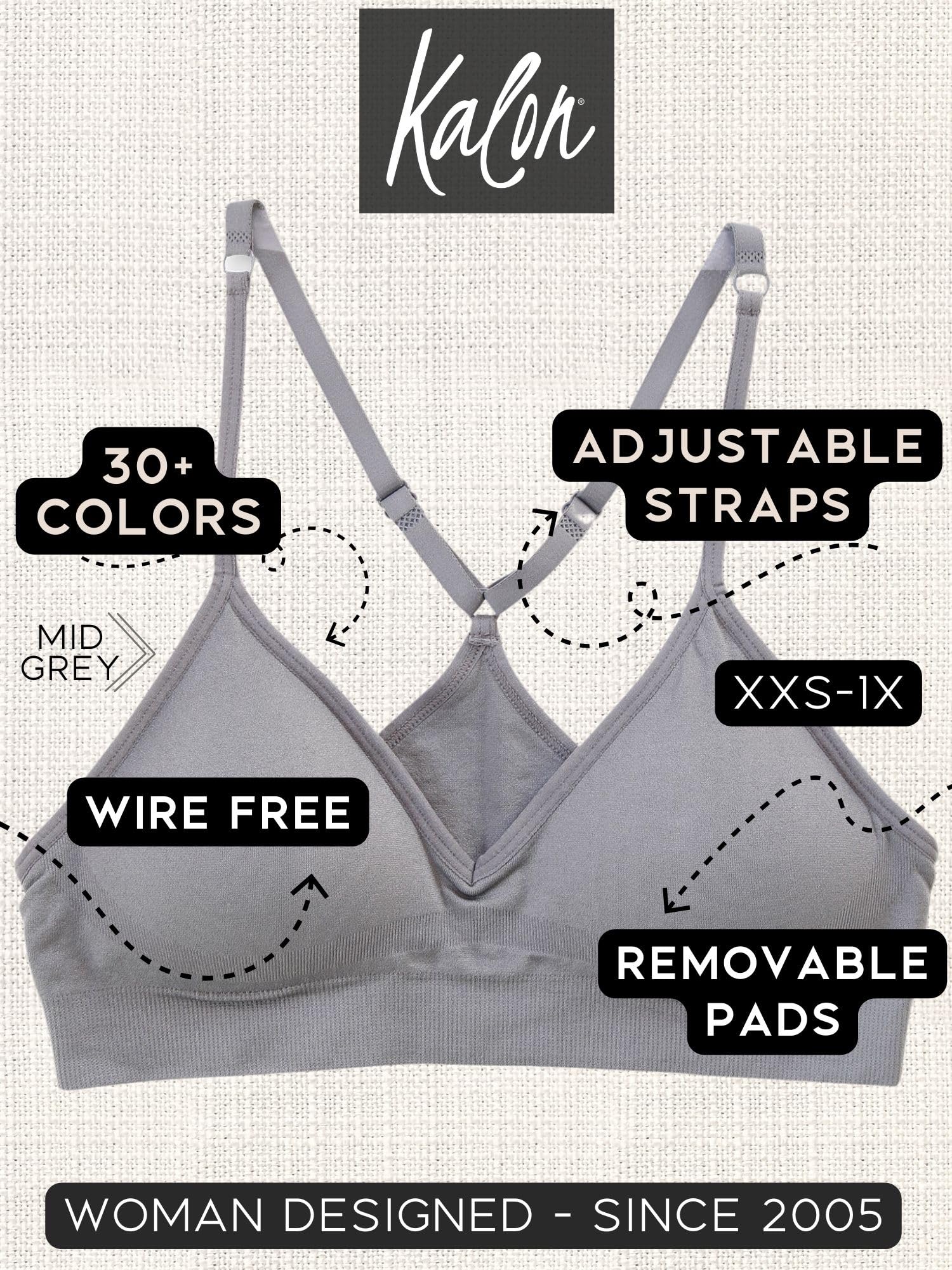 Kalon Women’s 4 Pack Racerback Sports Bralette Seamless Wireless Comfort Bra (Large, Basics)