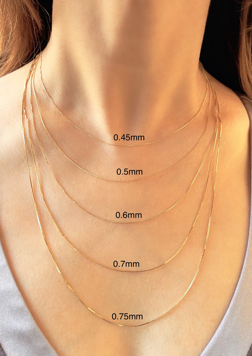 JEWELHEART 14K Solid Gold Box Chain - Dainty 0.45mm Thin Gold Chain Necklace For Women - Mirror Square Link Yellow Real Gold Chain For Men 16"