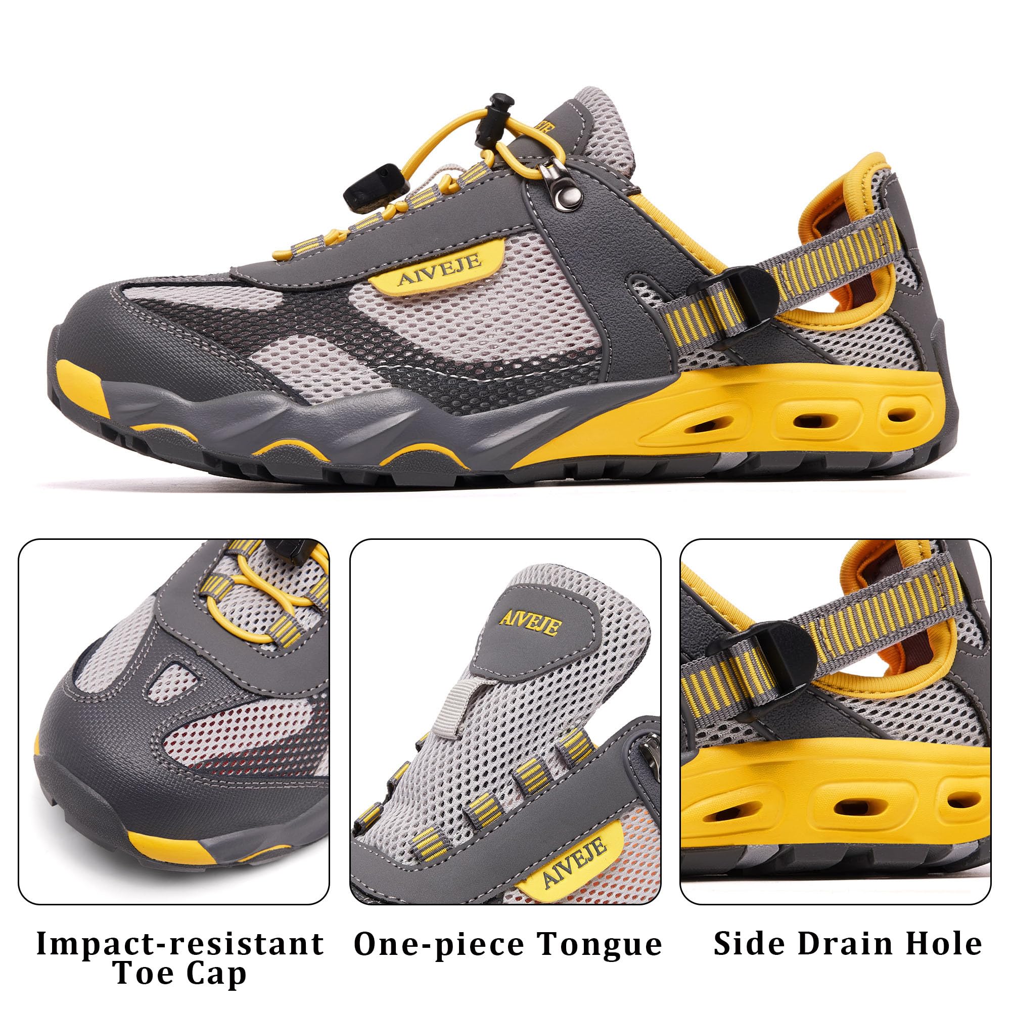 AIVEJE Men's Water Shoes Non-Slip Quick Drying Aqua Shoe Summer Outdoor Hiking Athletic Water Sandals 11.5 Grey Yellow