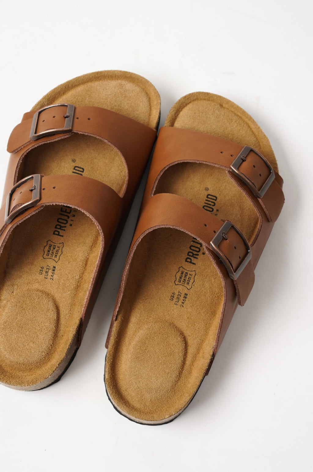 Project Cloud 100% Genuine Leather Flat Sandals For Women 2026 Cork Footbed Womens Sandals with Memory Foam and arch support Vacation Essentials Slides for Women Footwear (Venita, Cognac, 5.5)