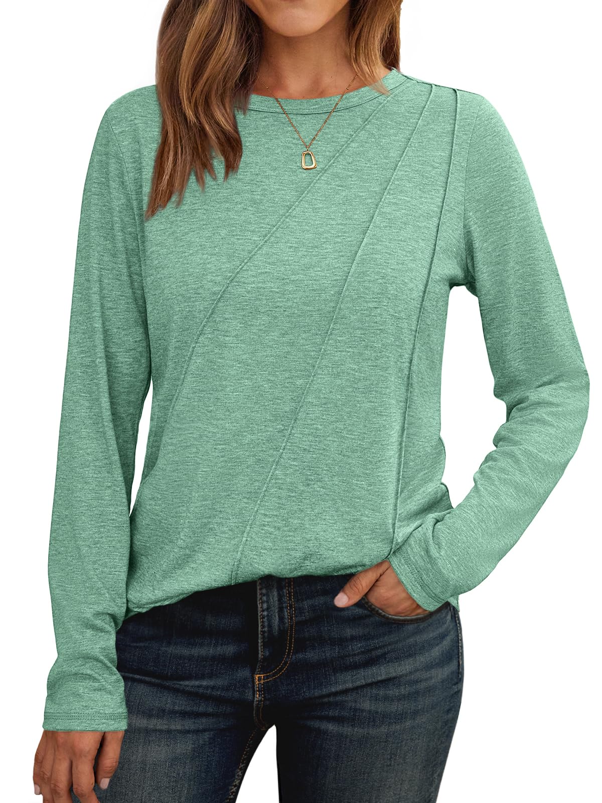 AUTOMET Women’s Long Sleeve Tops Loose Fit Shirts Casual Crewneck Tunics